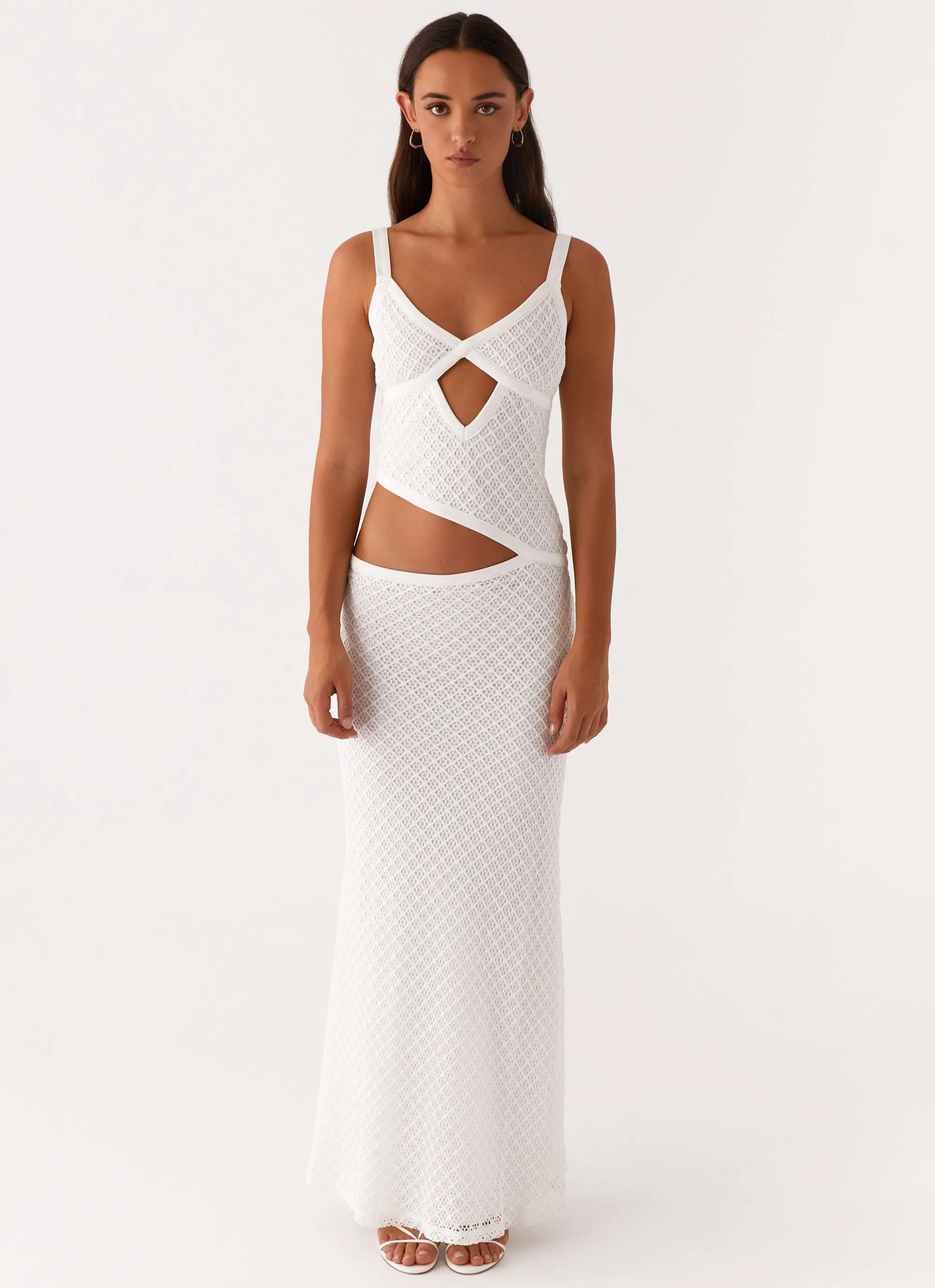 Jocelyn Maxi Dress - White Crochet Linen-Blend Free Shape