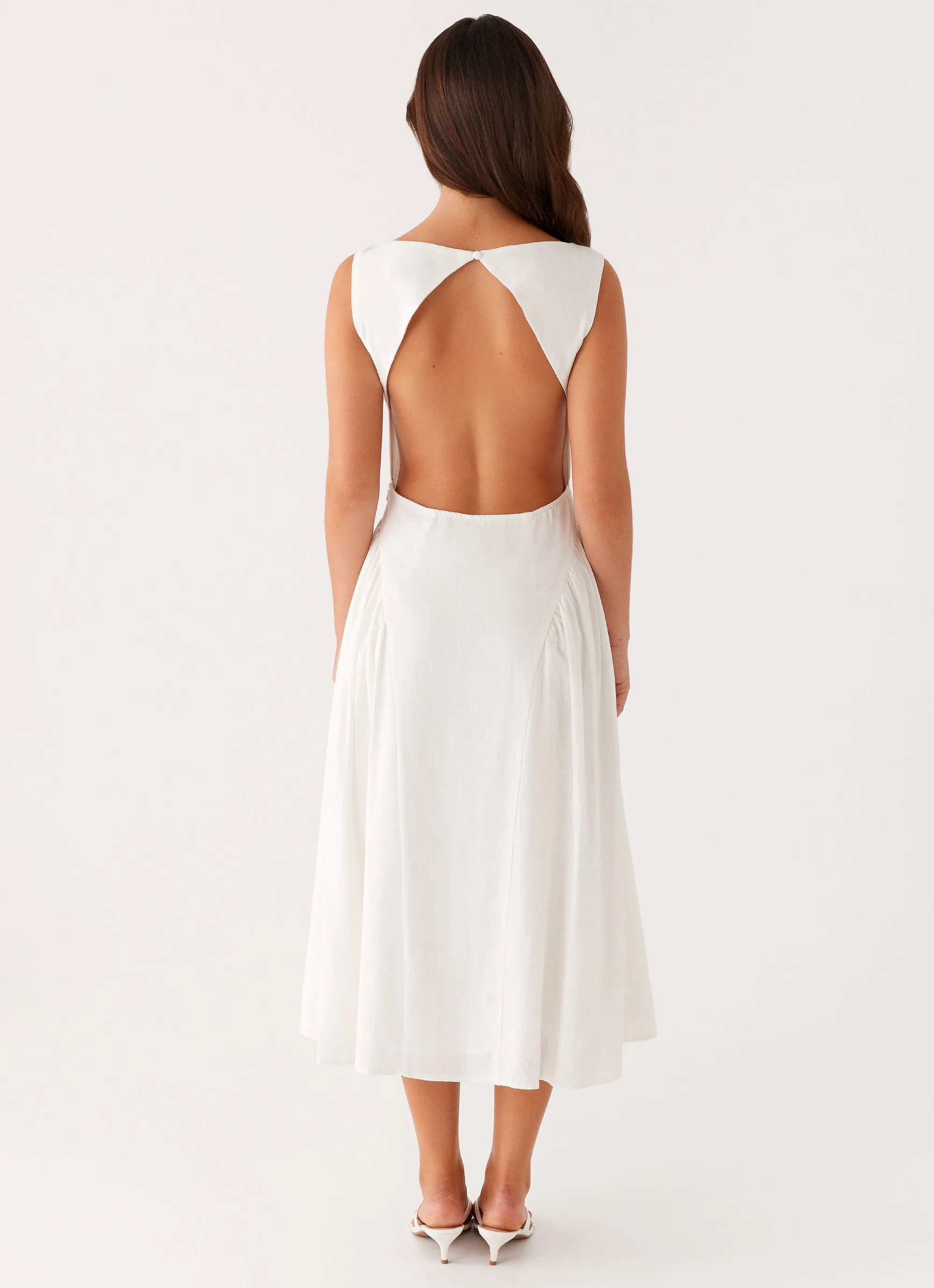 Beaded-Sleeve Maylah Midi Dress - White