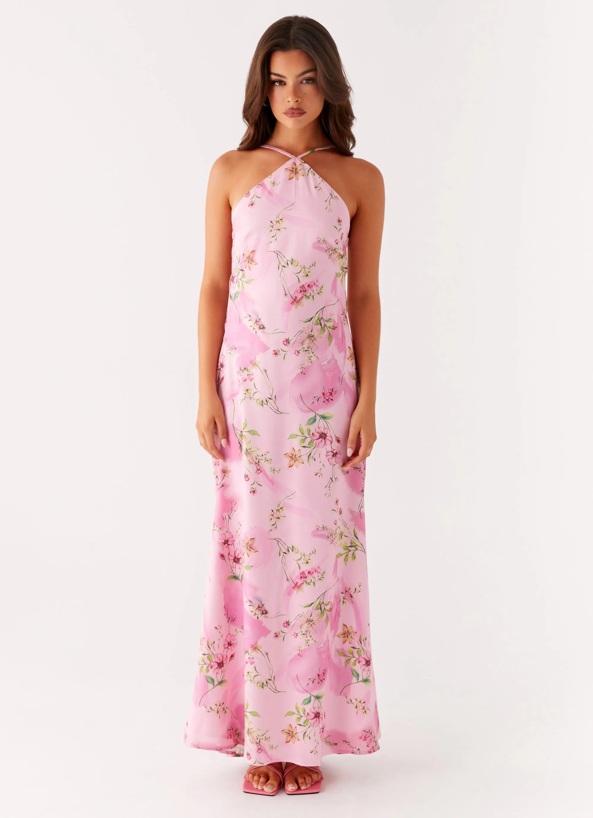 Mixed Fabric Summer Staple Pascal Maxi Dress - Pink Floral Print