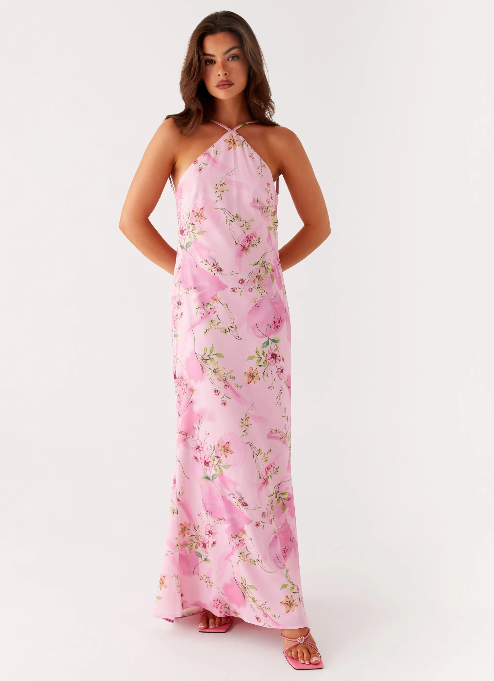 Feminine layered dress Smooth Motion Pascal Maxi Dress - Pink Floral Print