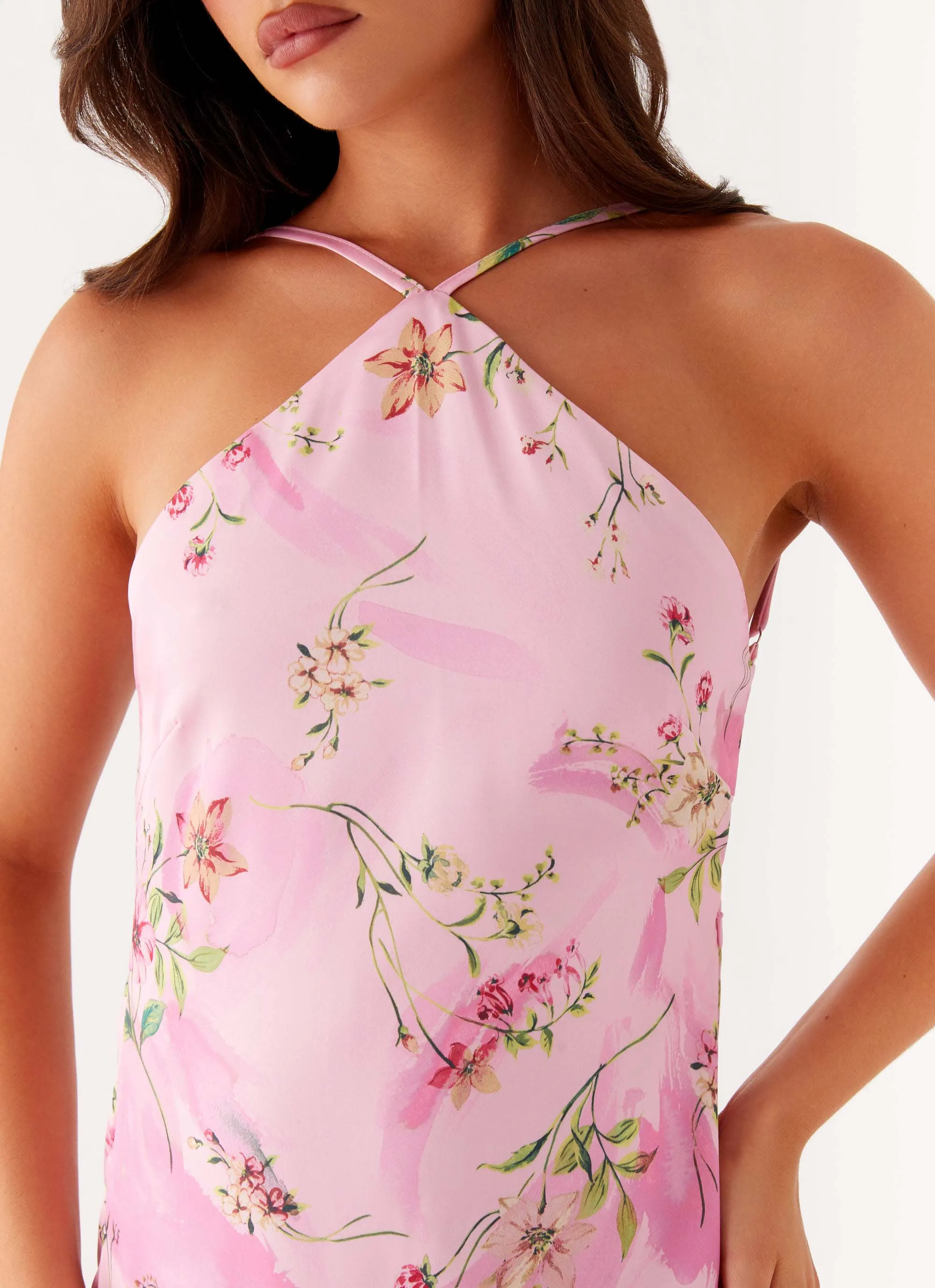 Pascal Maxi Dress - Pink Floral Print Understated Charm