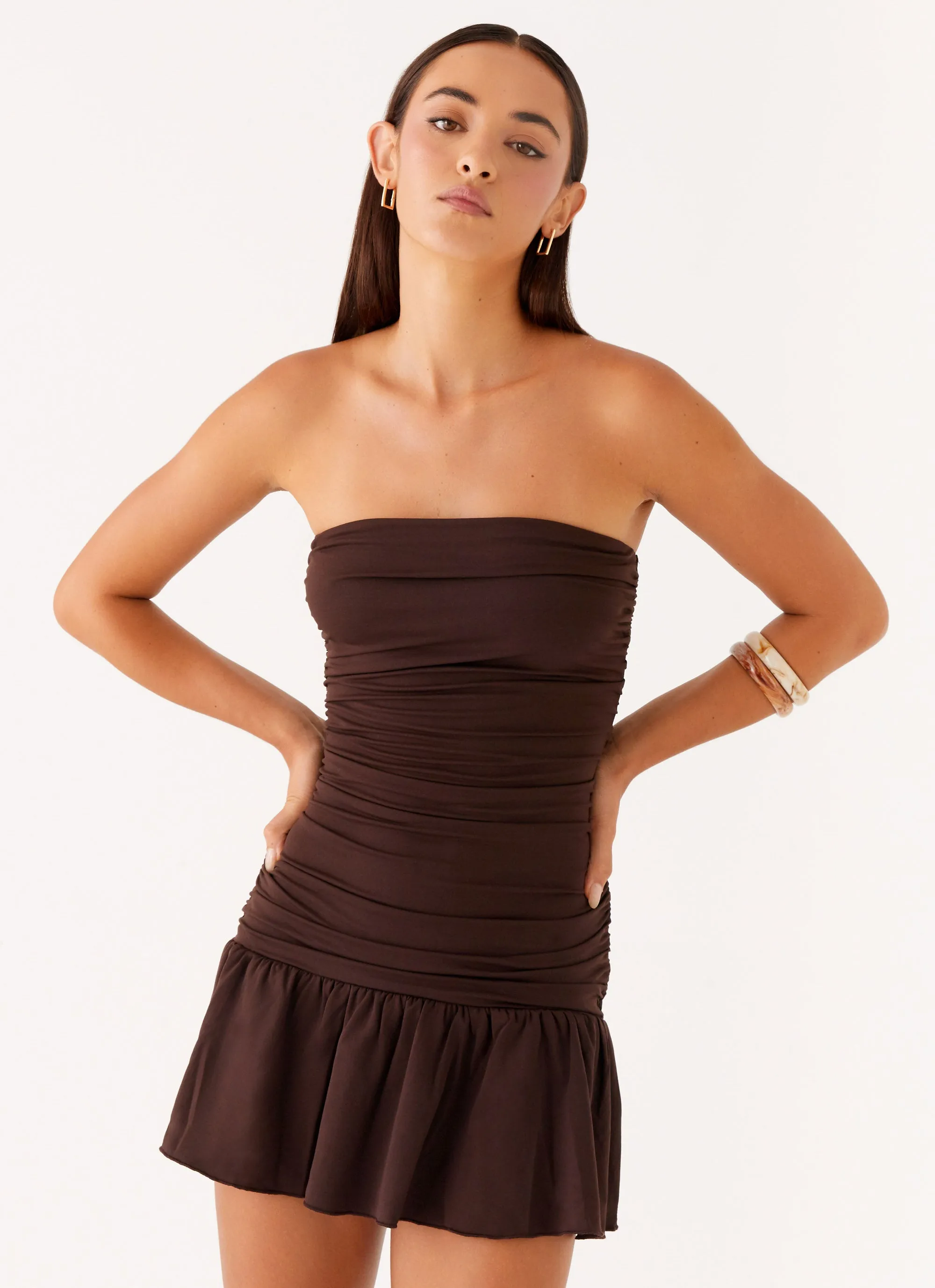Work Vibe Chic Comfort Wear Eclair Mini Dress - Chocolate