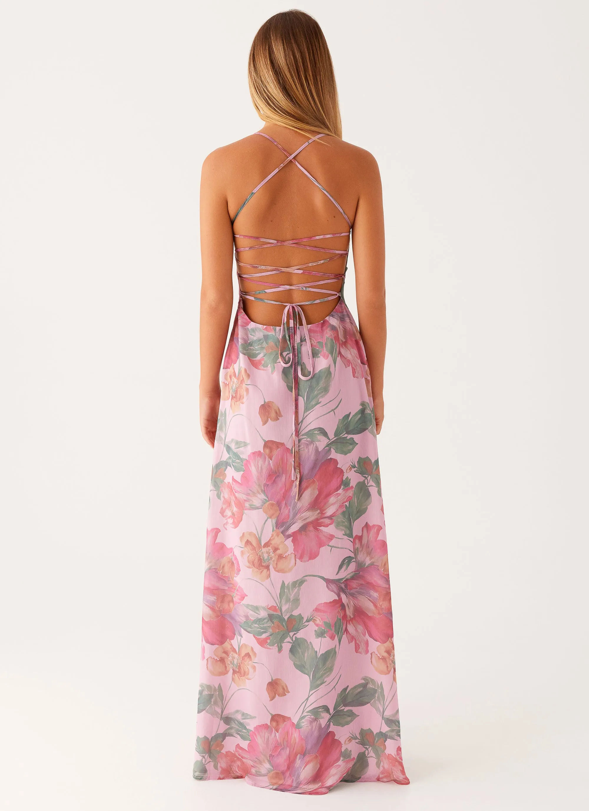 Peggy Maxi Dress - Pink Floral Summer Fashion velvet feel
