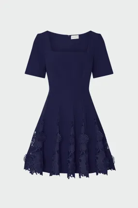 Joy Lace Combo Mini Godet Dress Contrast-Panel