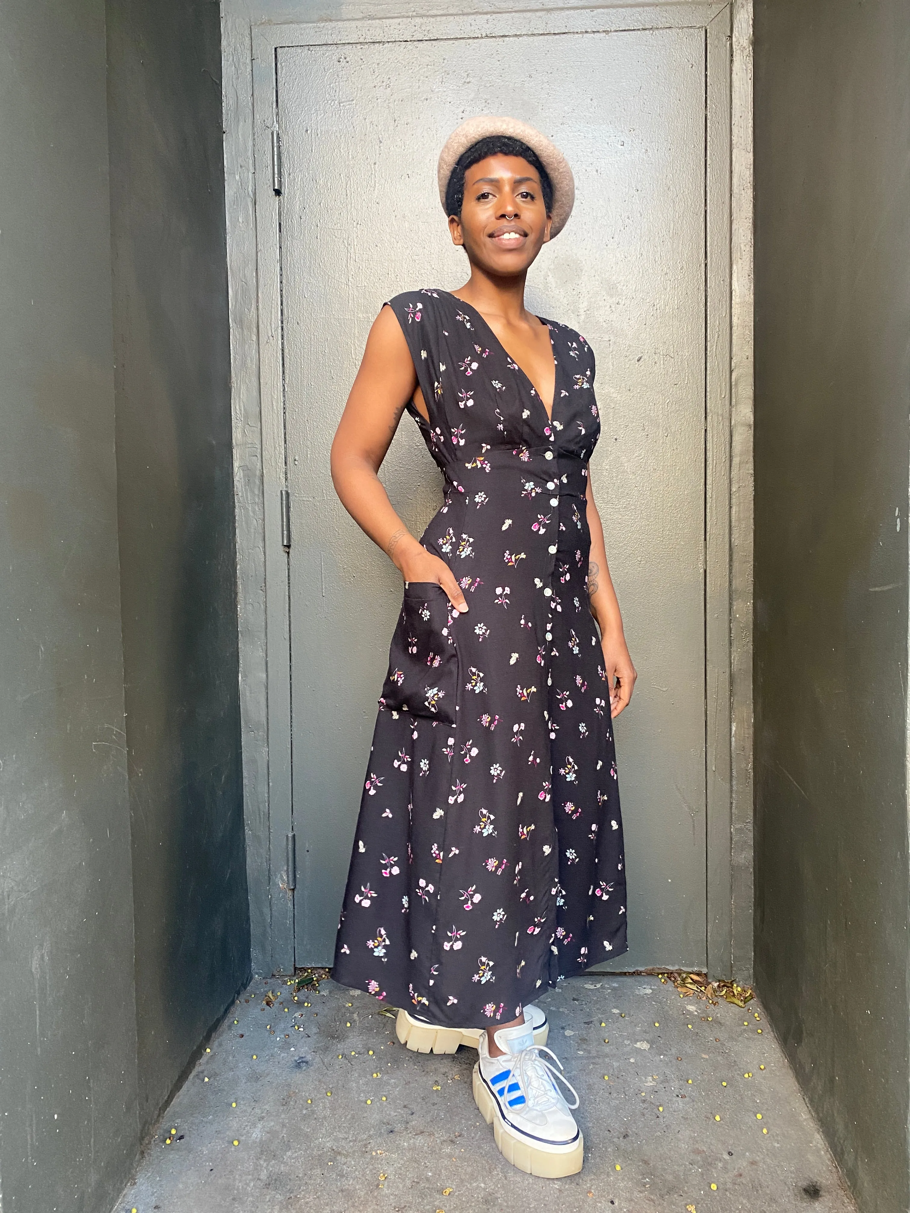 Penelope Dress in Dark Floral Vibrant patterned dress