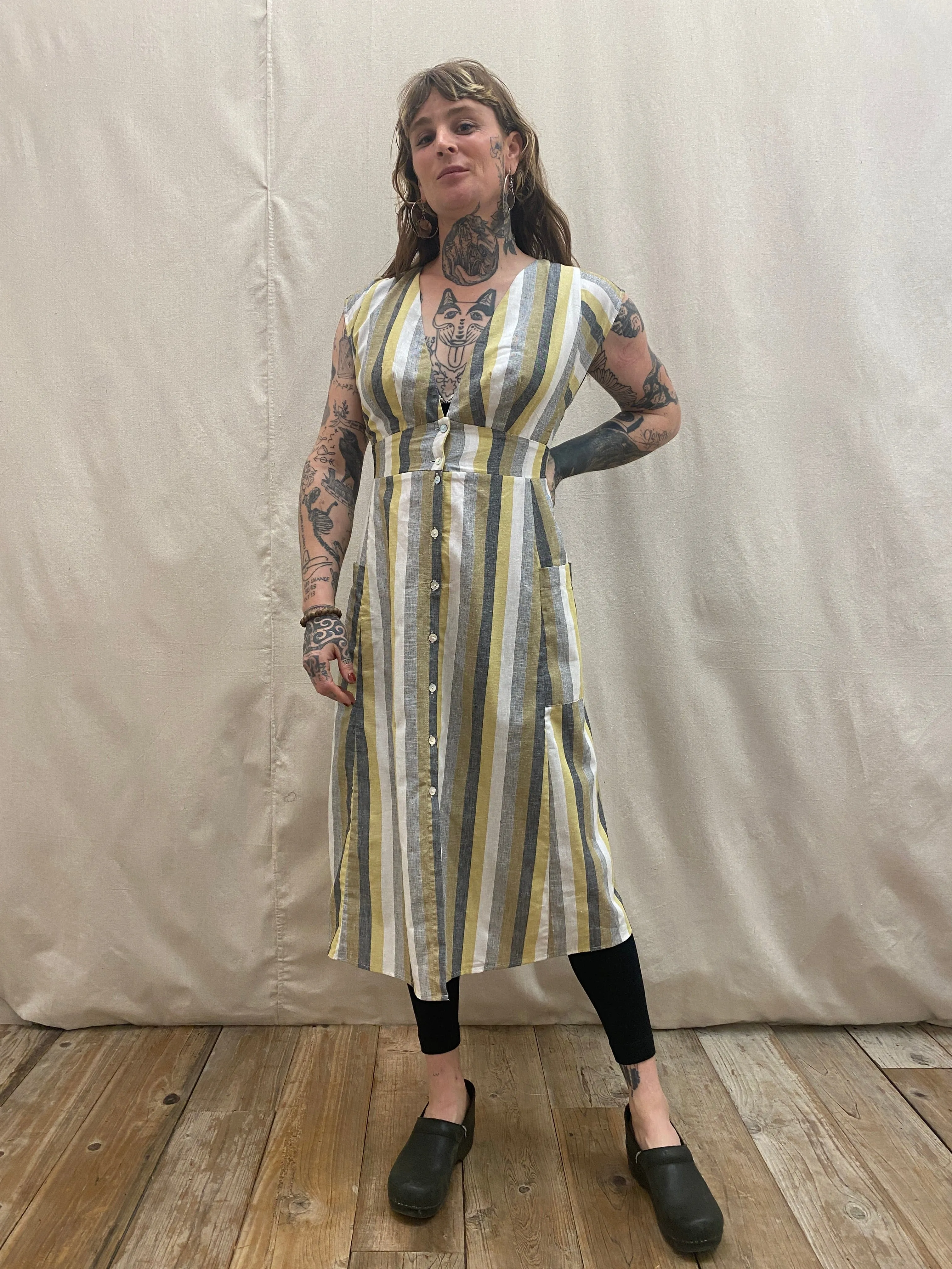 Quiet Luxury Comfortable and Chic Penelope Dress in Linen Stripe