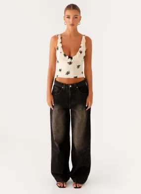 Modern Weekend Style Outfit Mix Pera Baggy Denim Jeans - Brown Wash