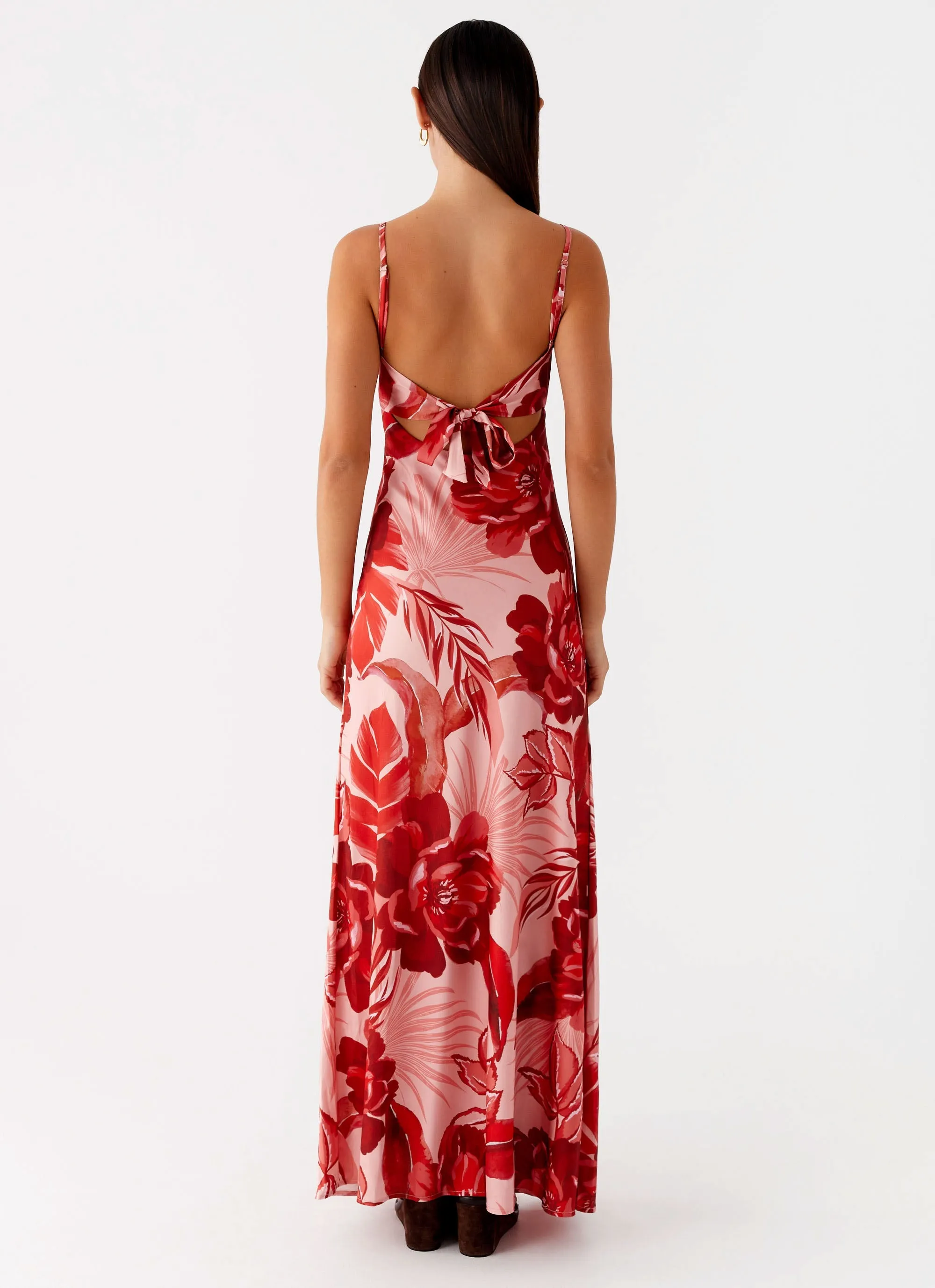 Flora Satin Maxi Dress - Sicily Sunsets Print Trendy Wear Happy Glow
