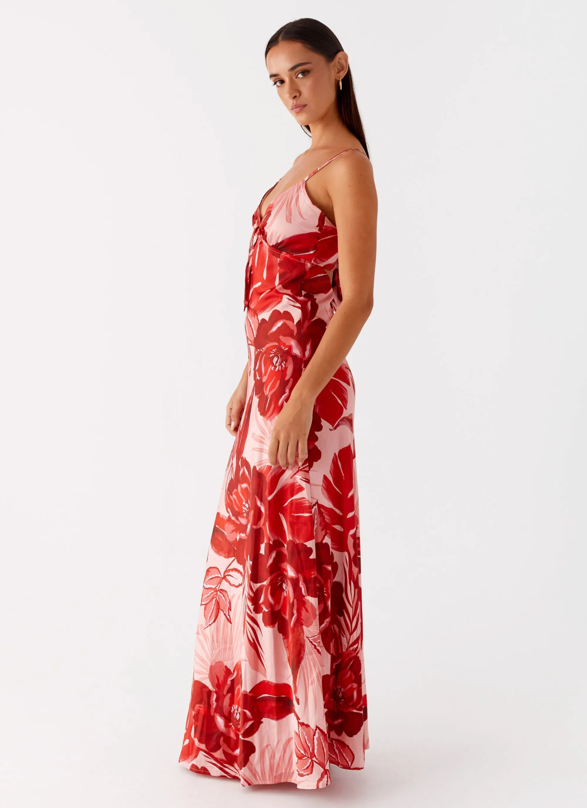 Flora Satin Maxi Dress - Sicily Sunsets Print Resort Ready Jewel-Tone