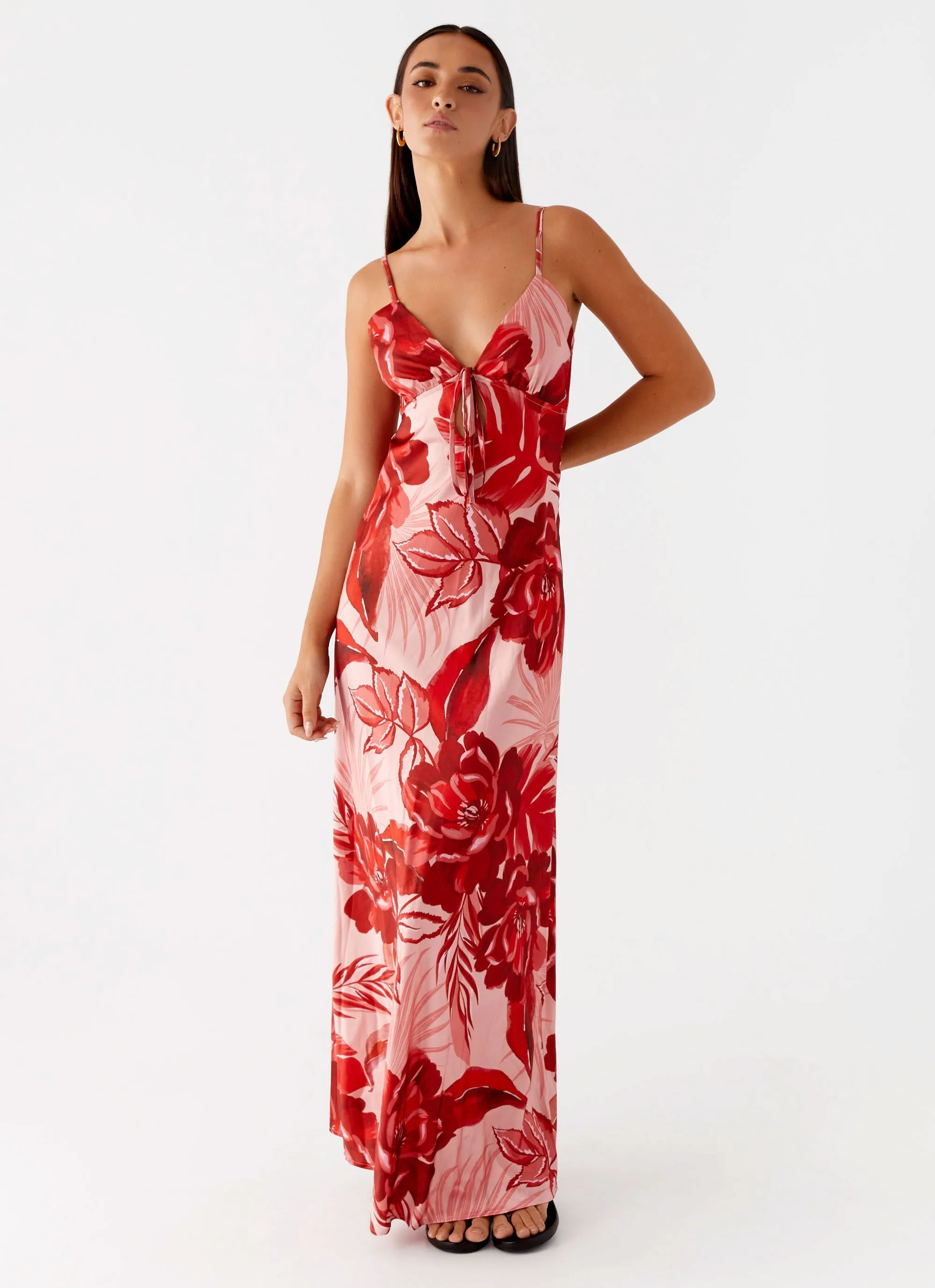 Flora Satin Maxi Dress - Sicily Sunsets Print Calm Aesthetic