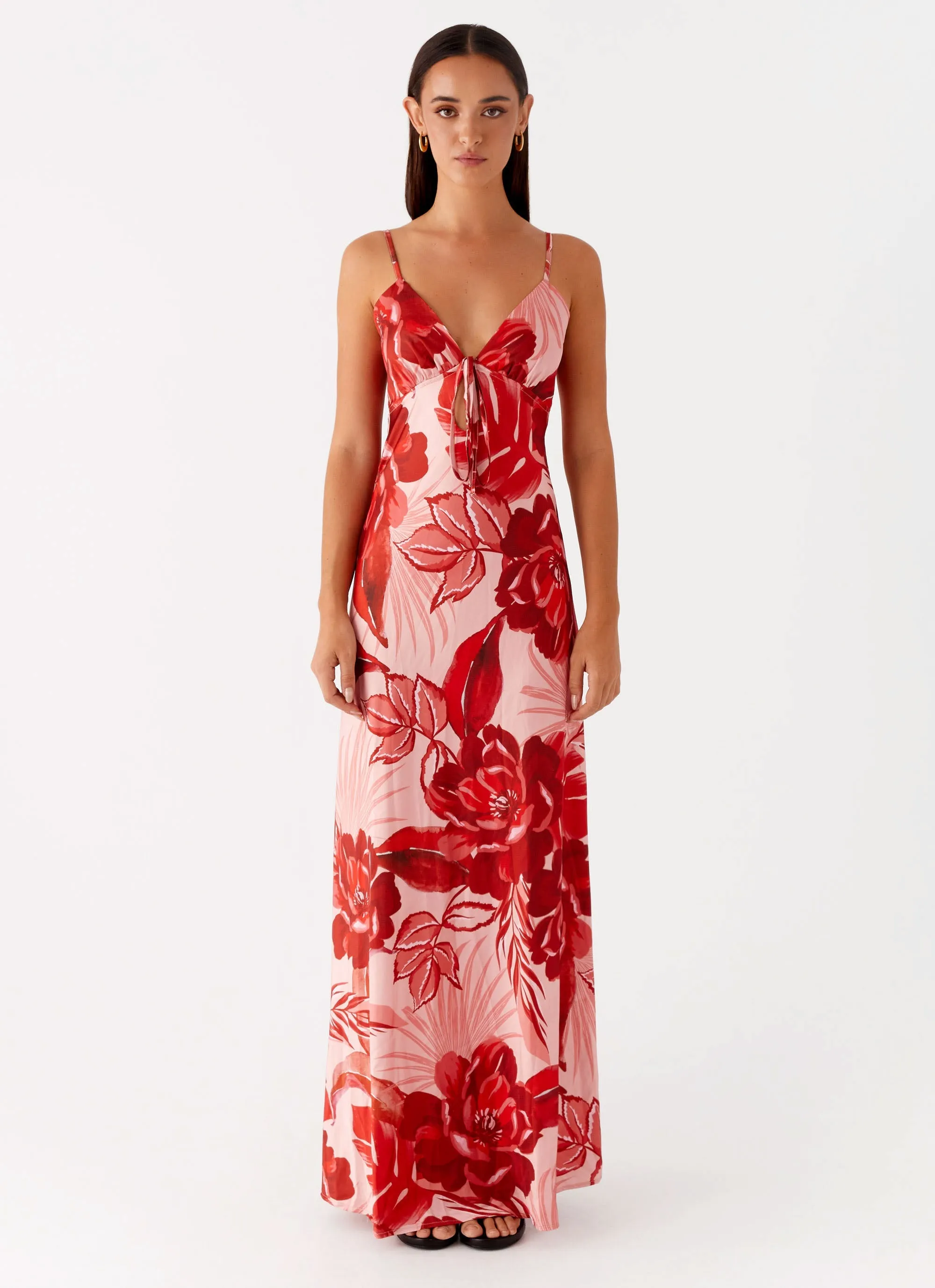 Flora Satin Maxi Dress - Sicily Sunsets Print Mature Glam