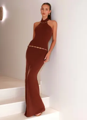 Self Power Elegant Wear Opaline Knit Maxi Dress - Chocolate