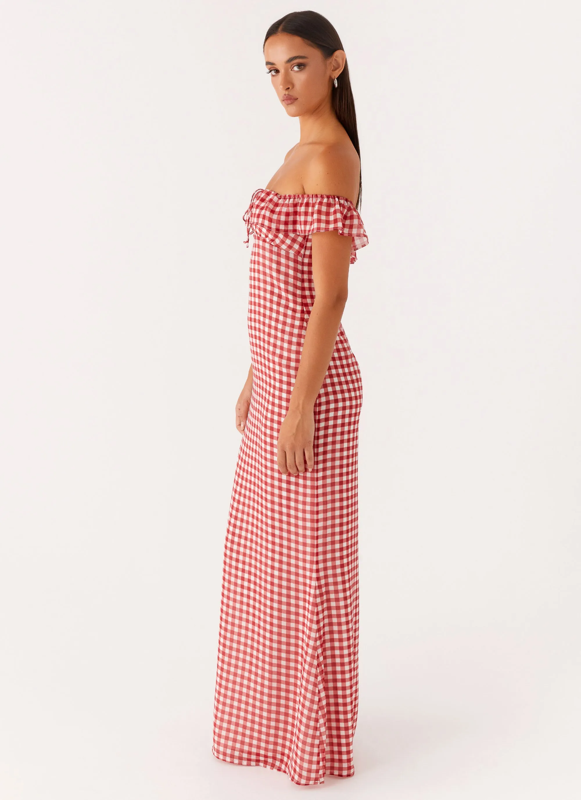 Scarlet Cherry Maxi Dress - Red Gingham Calm Energy