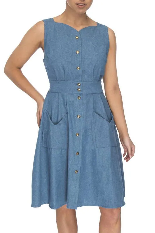 Classic Mood Plus Fit Sheet Dress in Washed Denim