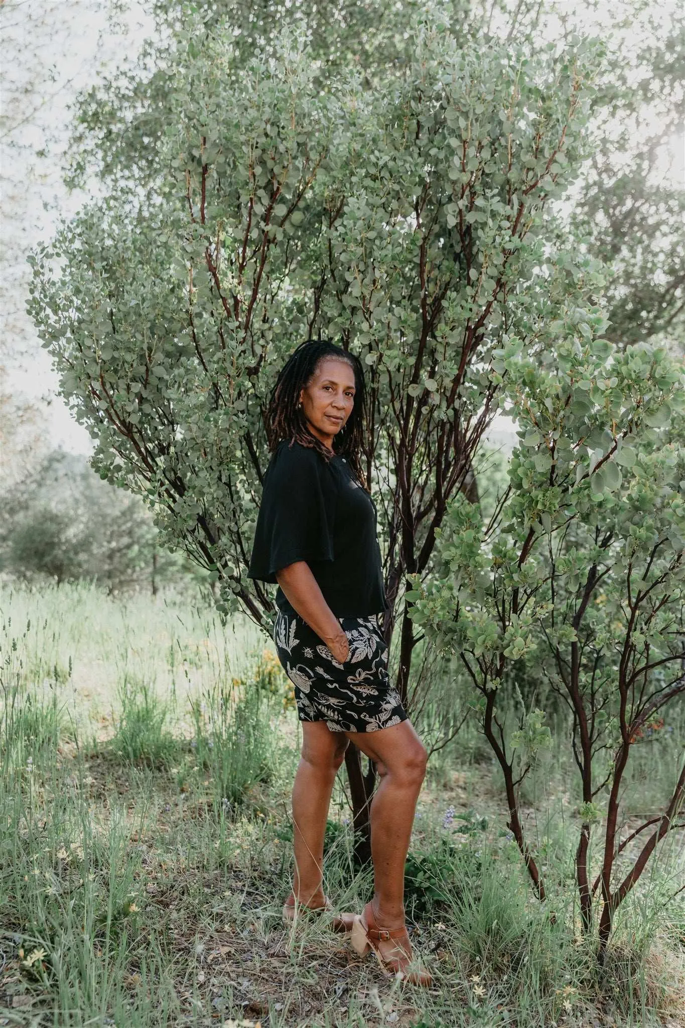 Perfect Shorts in Black Woodland Wonder Elasticized Cuffs