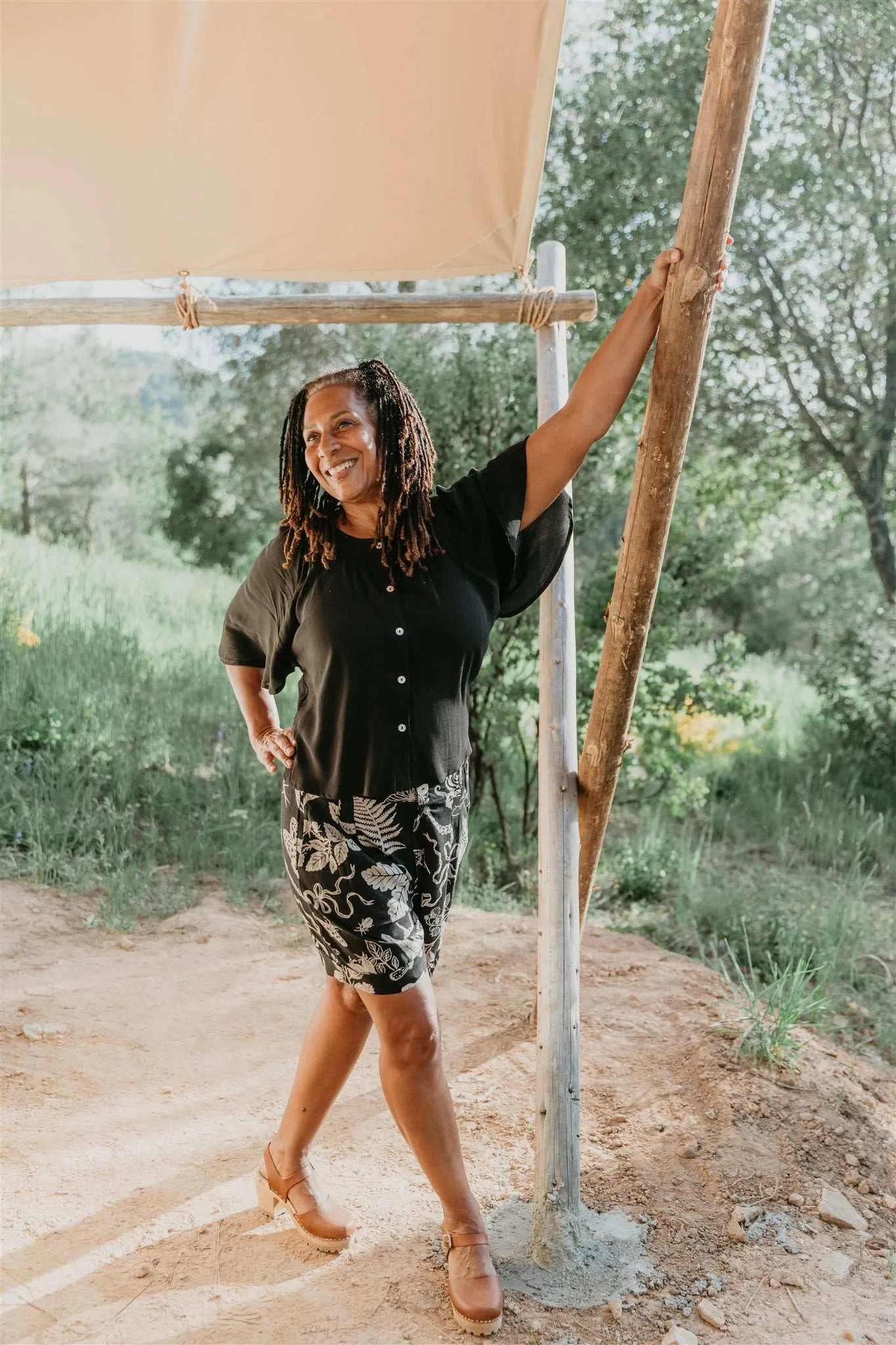 Softened Hem Effortless Layer Perfect Shorts in Black Woodland Wonder