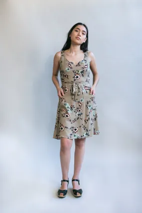 colorfast Light Silhouette Wrap Dress in Taupe Floral