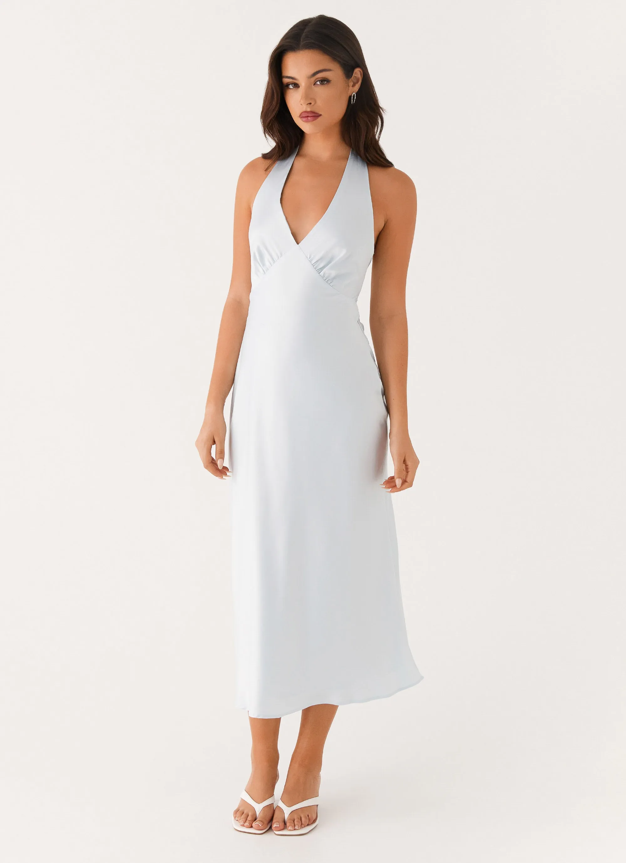Silk Flow Heavy Hearted Midi Dress - Blue