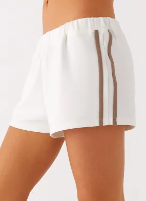 Anti Slip Waistband Gusseted Crotch Perrie Track Shorts - Off White