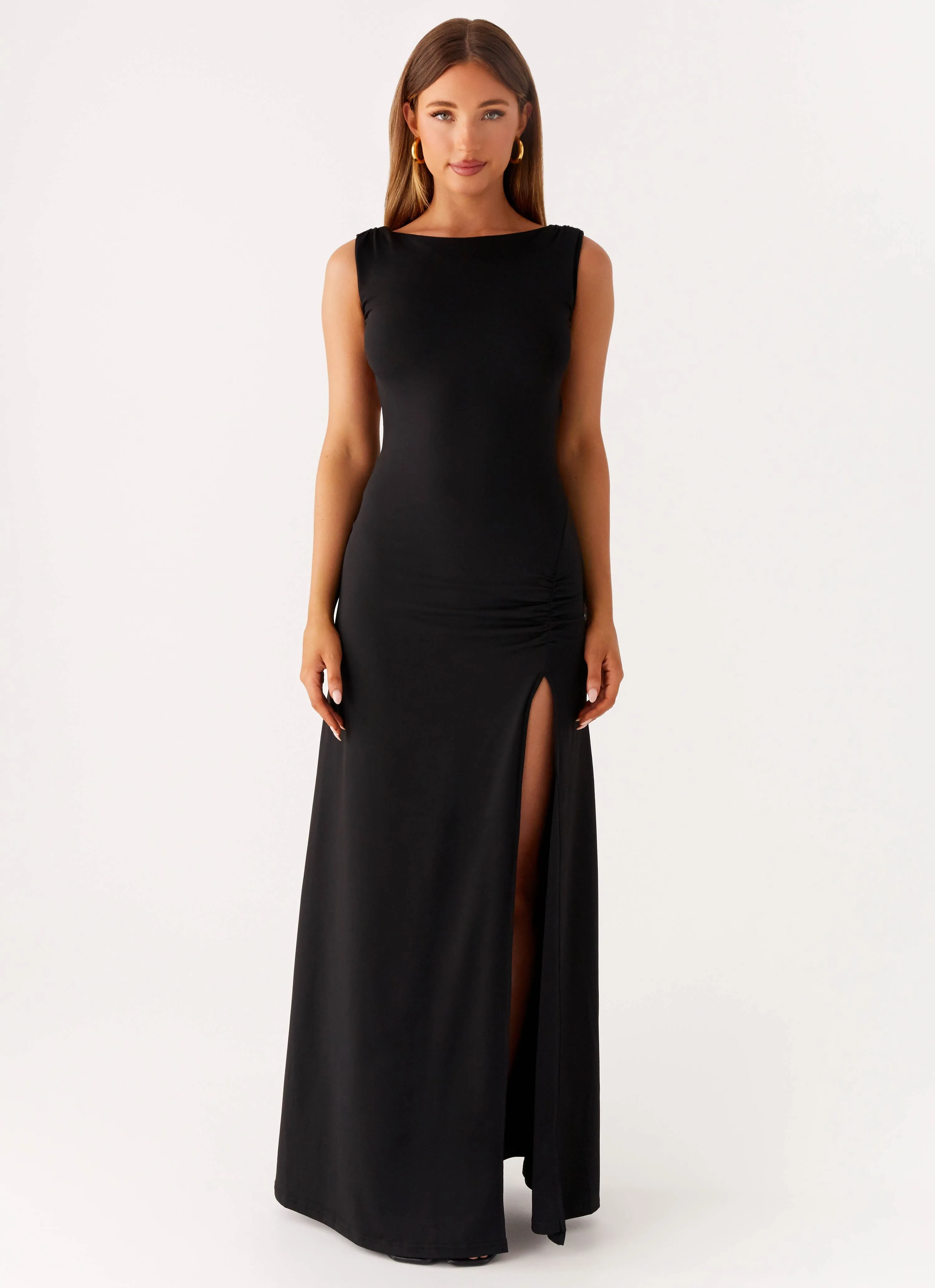 Phianne Maxi Dress - Black Trendy Everyday Tonal-Stitching