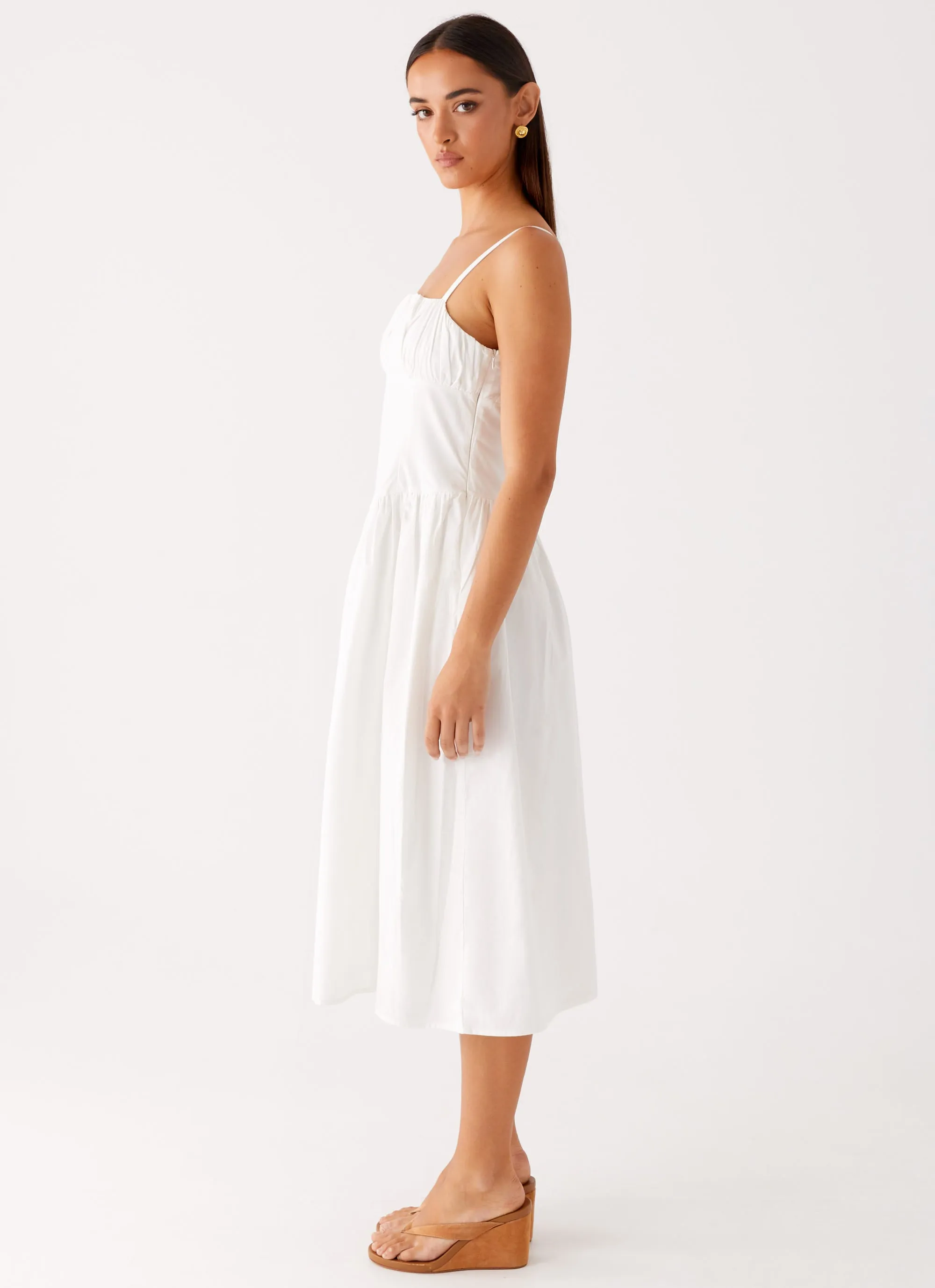 Flowy casual dress Workwear Phillipa Midi Dress - White