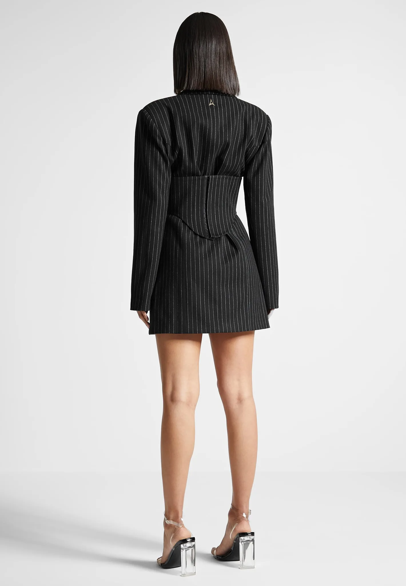 Pinstripe Blazer Dress with Reversible Corset - Black Party Floral