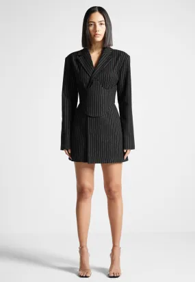 Pinstripe Blazer Dress with Reversible Corset - Black Refined Form Texture Flow