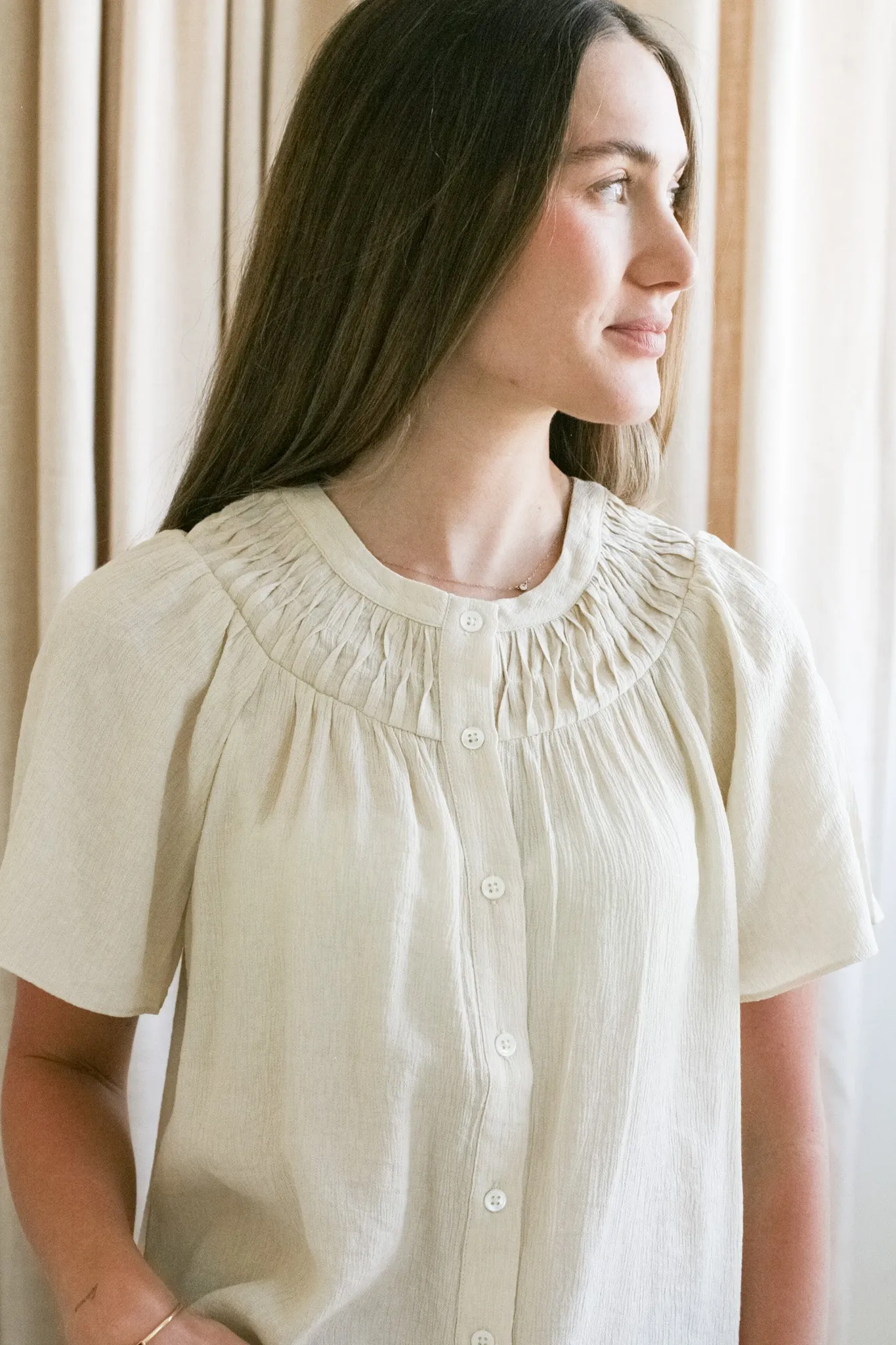 Pintuck Yoke Blouse EasyCare Fabric