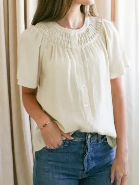 Heather Effect Finish Pintuck Yoke Blouse