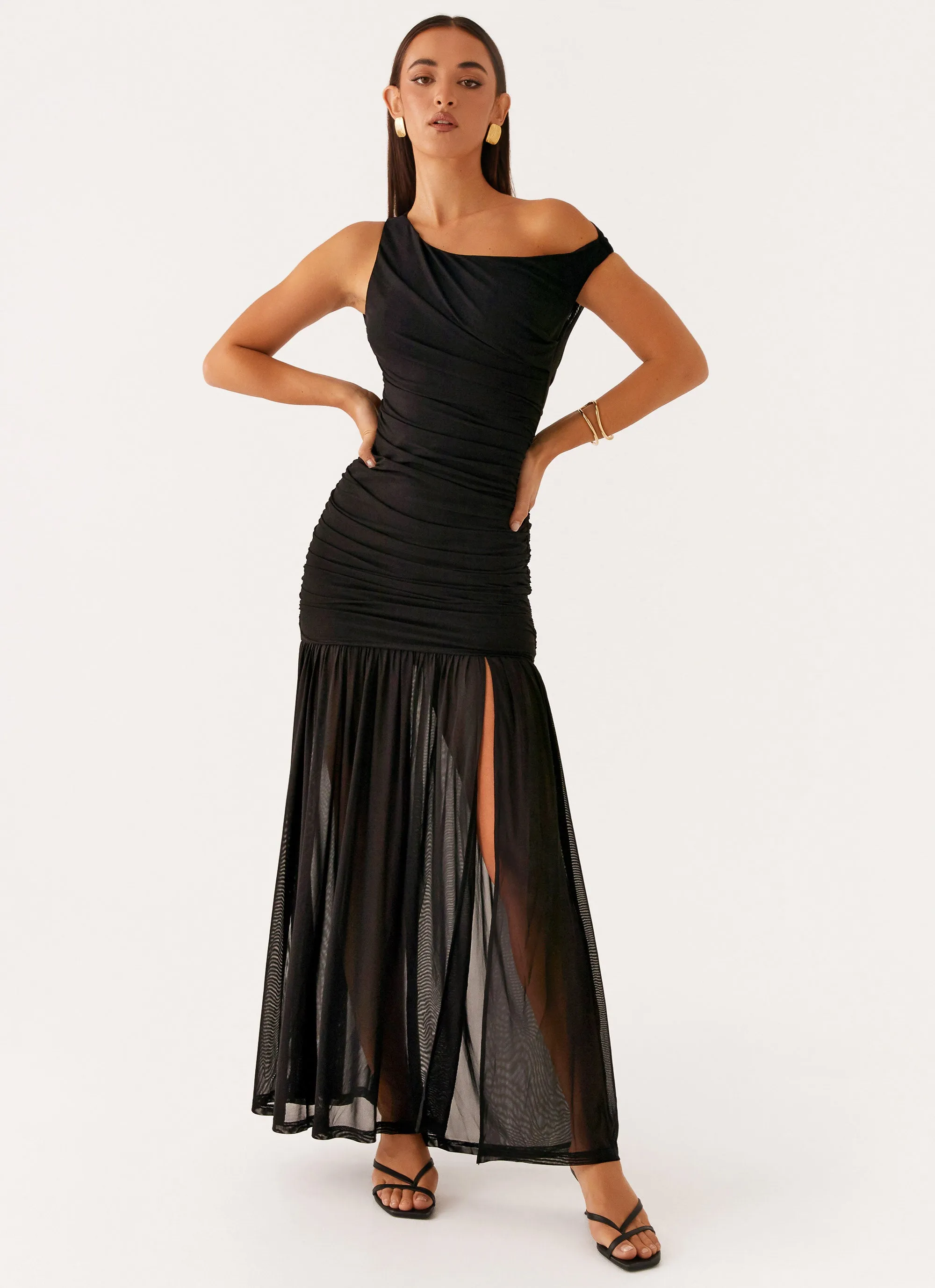 Pavilion Maxi Dress - Black Autumn Essential Mesh-Detail
