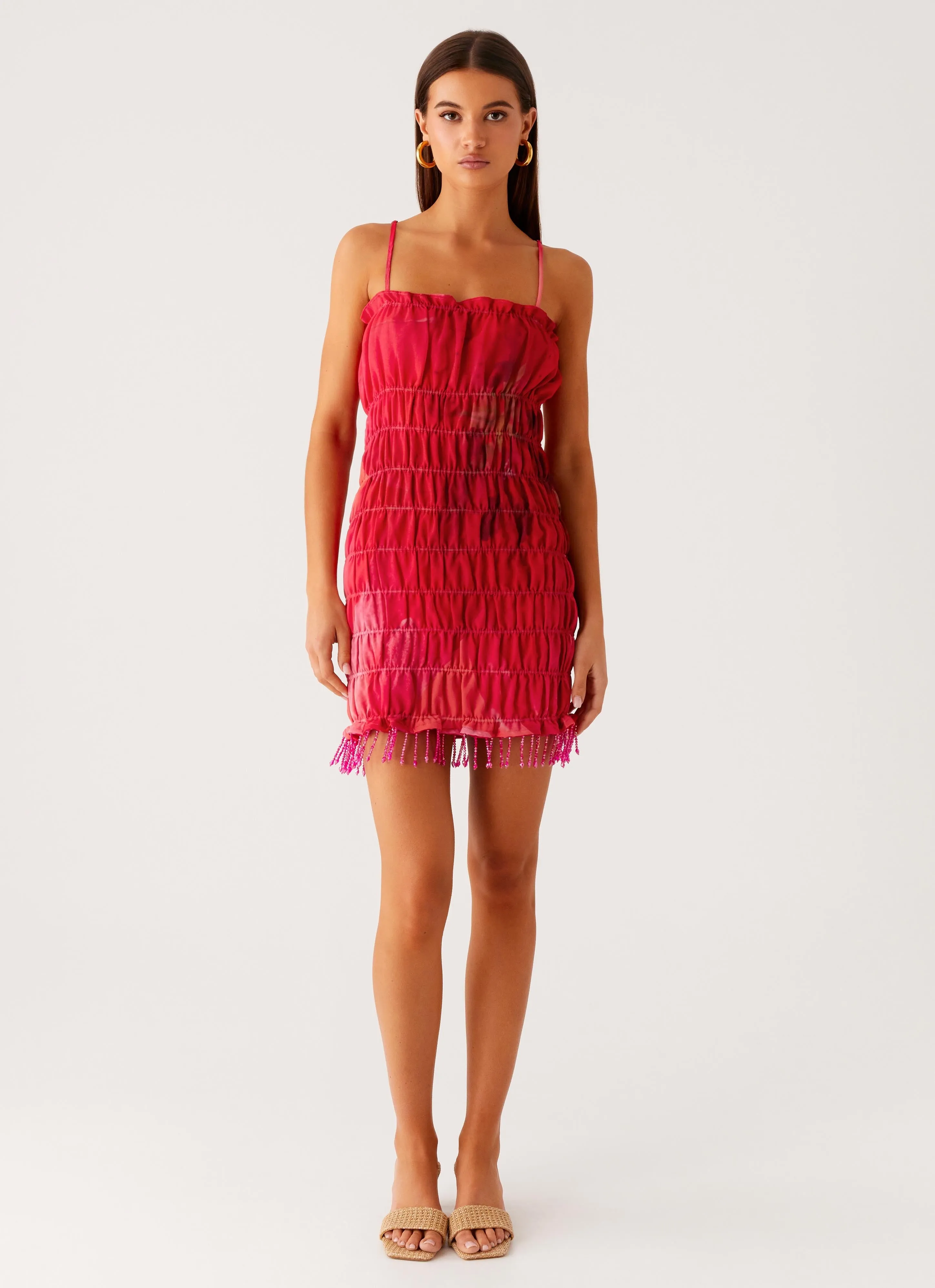 Refresh Me Chiffon Mini Dress - Peach Watermelon Flower Clasp-Closure