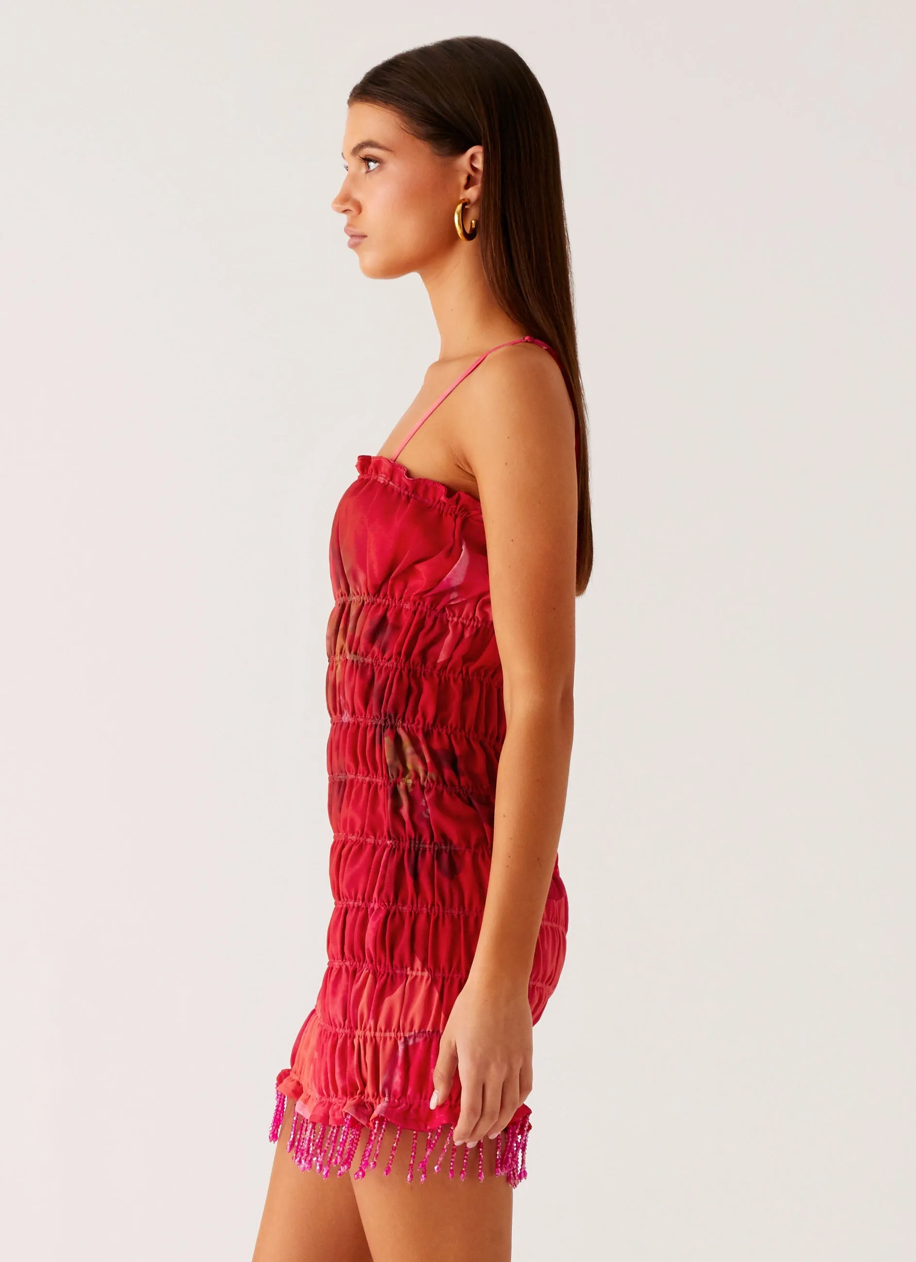 Vibrant Design Style Base Refresh Me Chiffon Mini Dress - Peach Watermelon Flower