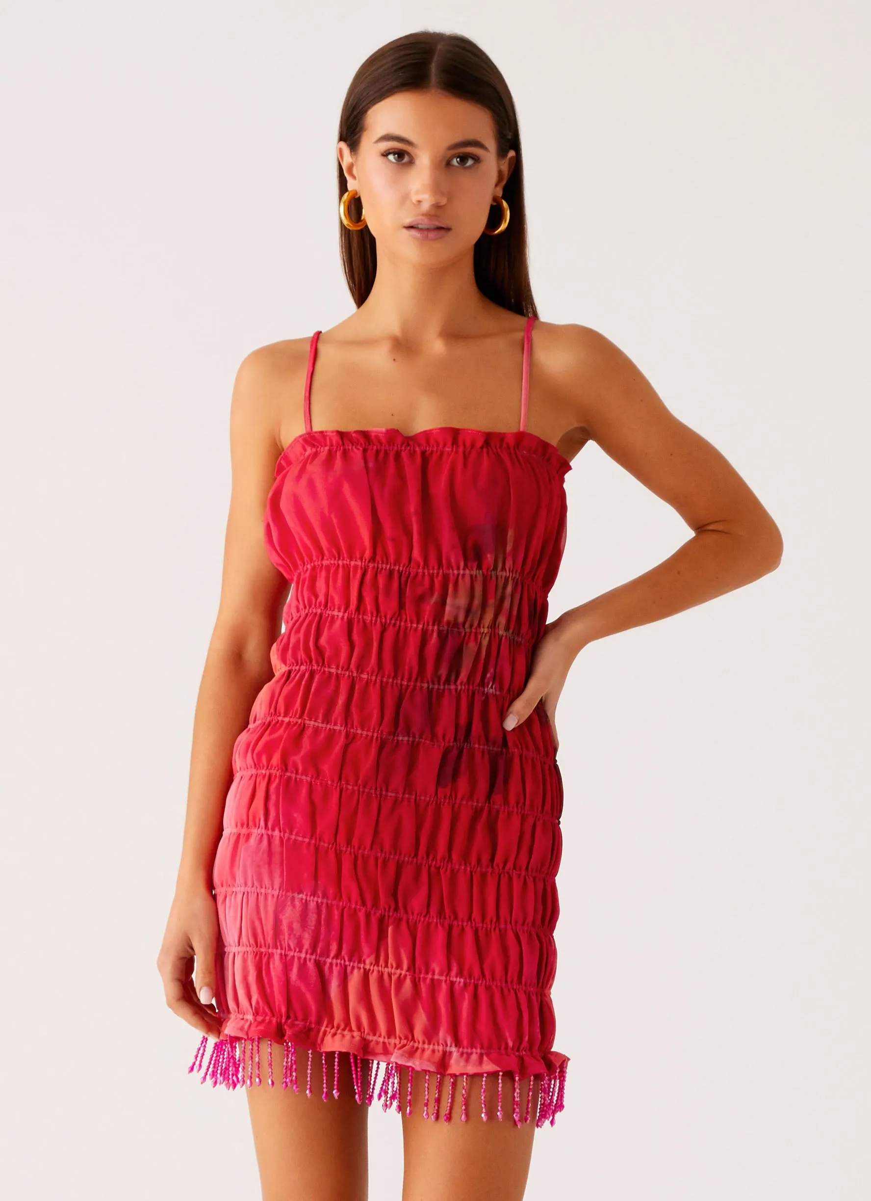 Refresh Me Chiffon Mini Dress - Peach Watermelon Flower Sophisticated cocktail dress