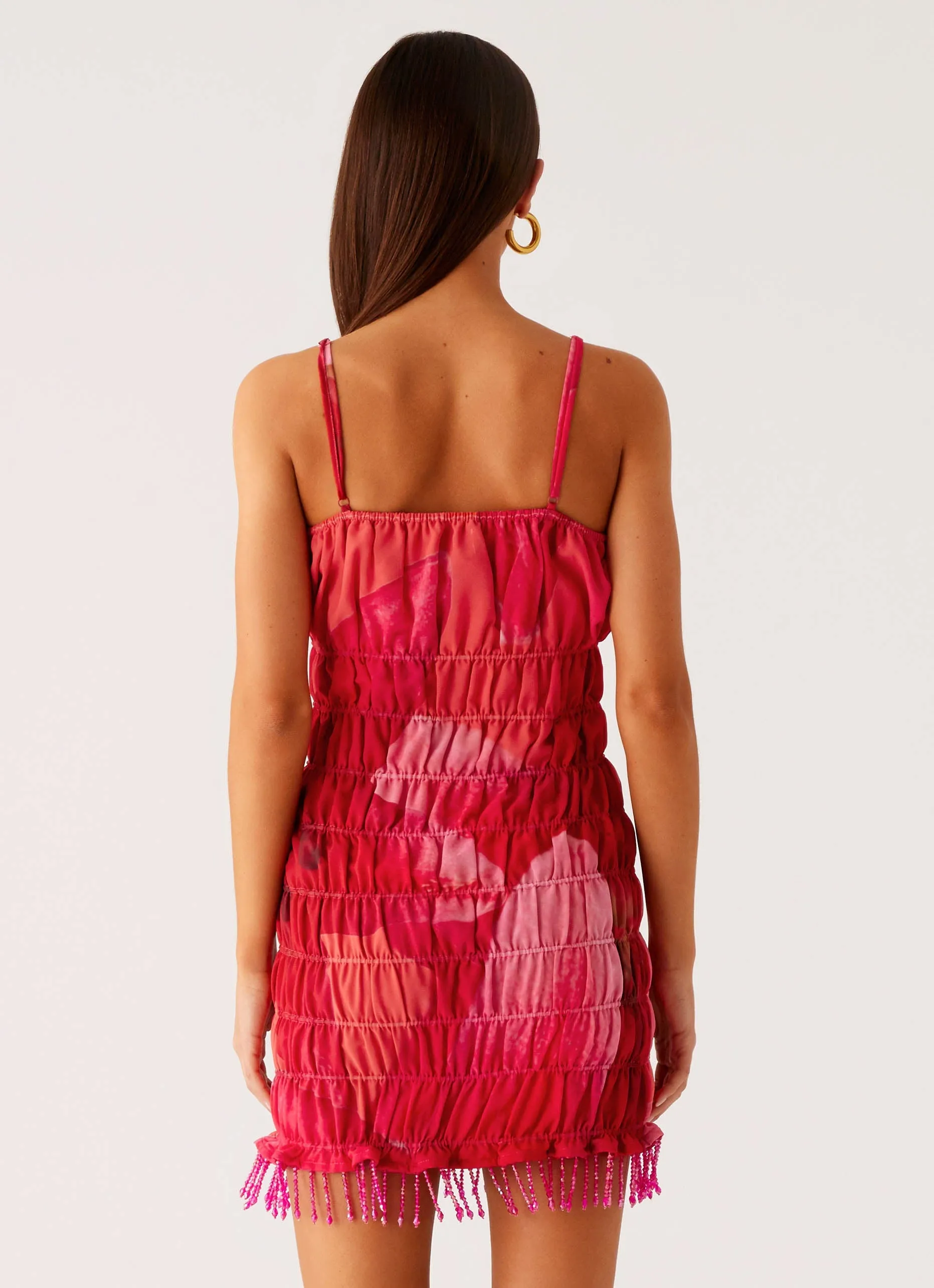 All Season Tonal Look Refresh Me Chiffon Mini Dress - Peach Watermelon Flower