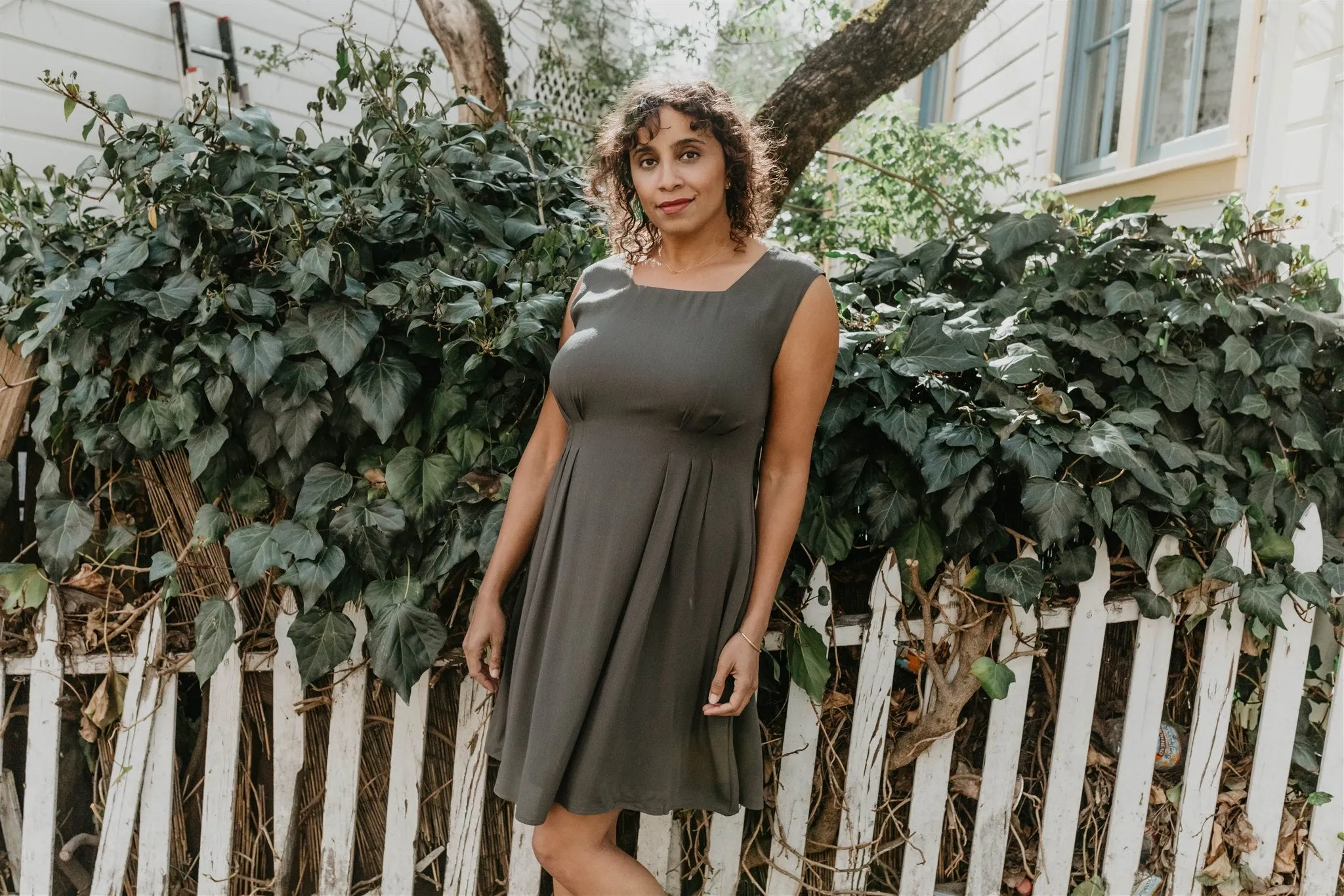 Pleiades Dress in Olive Crepe Whimsical Mood Relaxed Movement