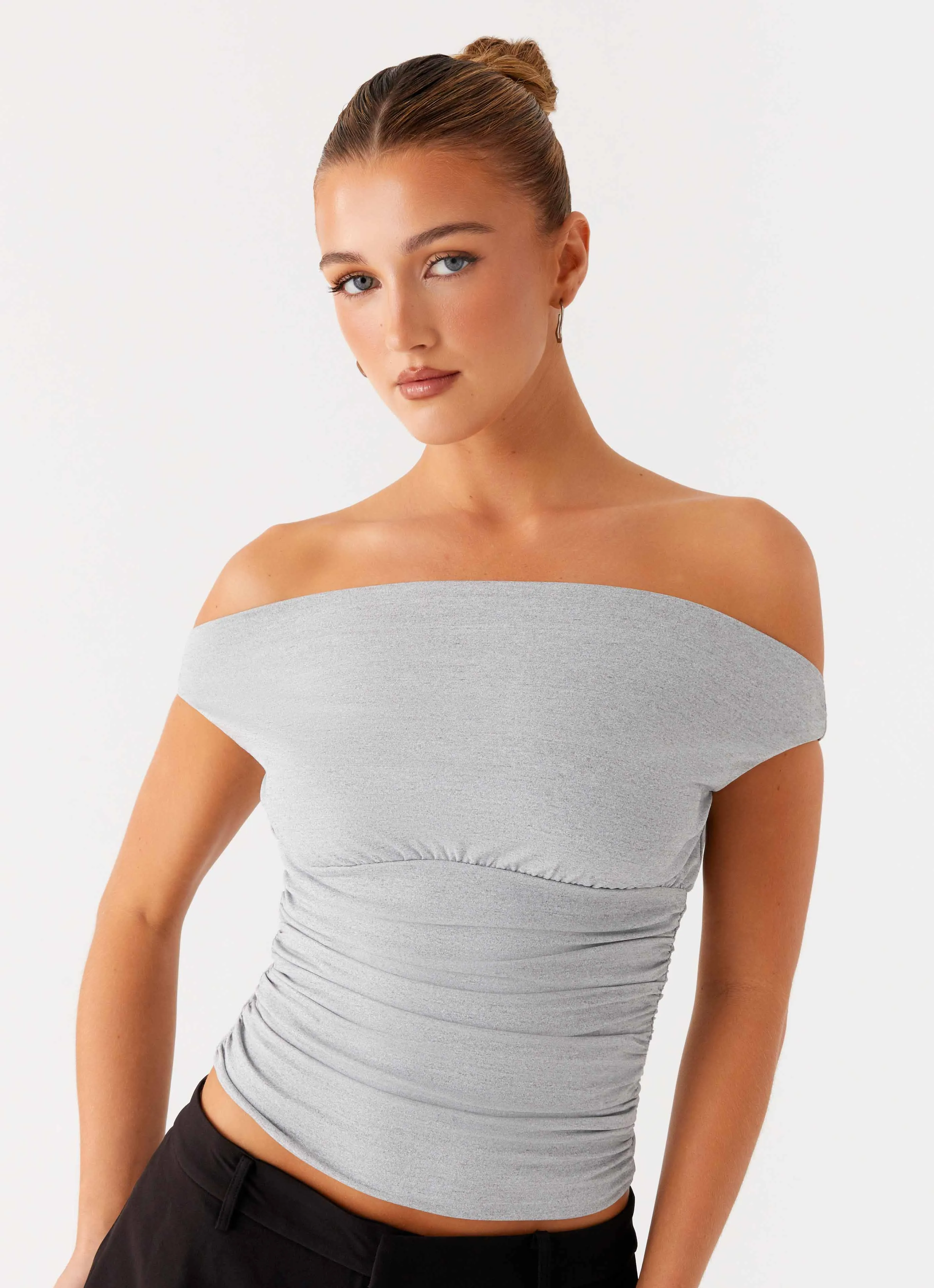 Reva Off Shoulder Top - Grey Anti Pilling NonFade Dye