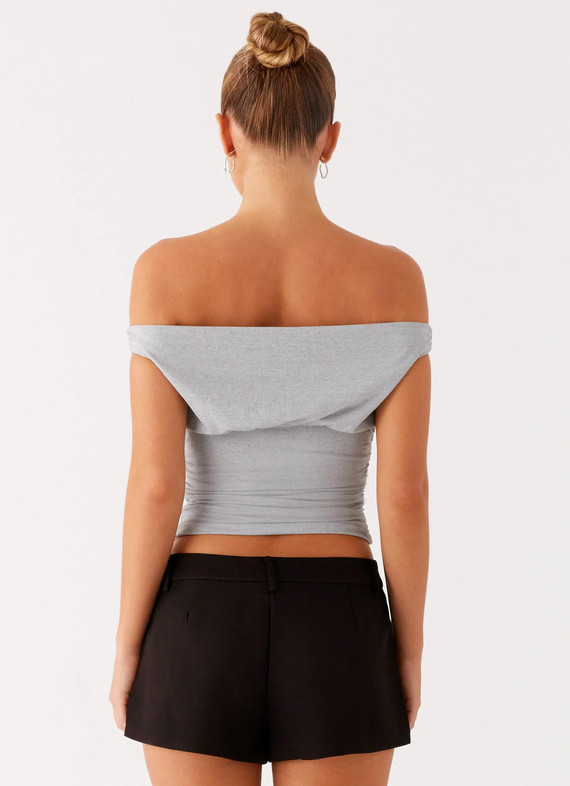 Reva Off Shoulder Top - Grey Sustainable Cotton Circular Knit Technique