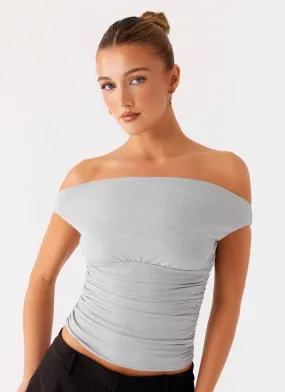 Reva Off Shoulder Top - Grey Anti Pilling NonFade Dye