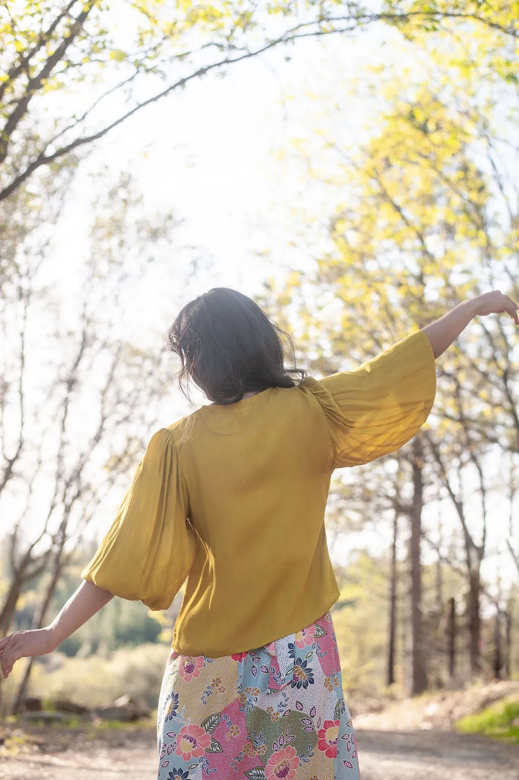 Poet Top in Mustard Crepe Hypoallergenic fabric