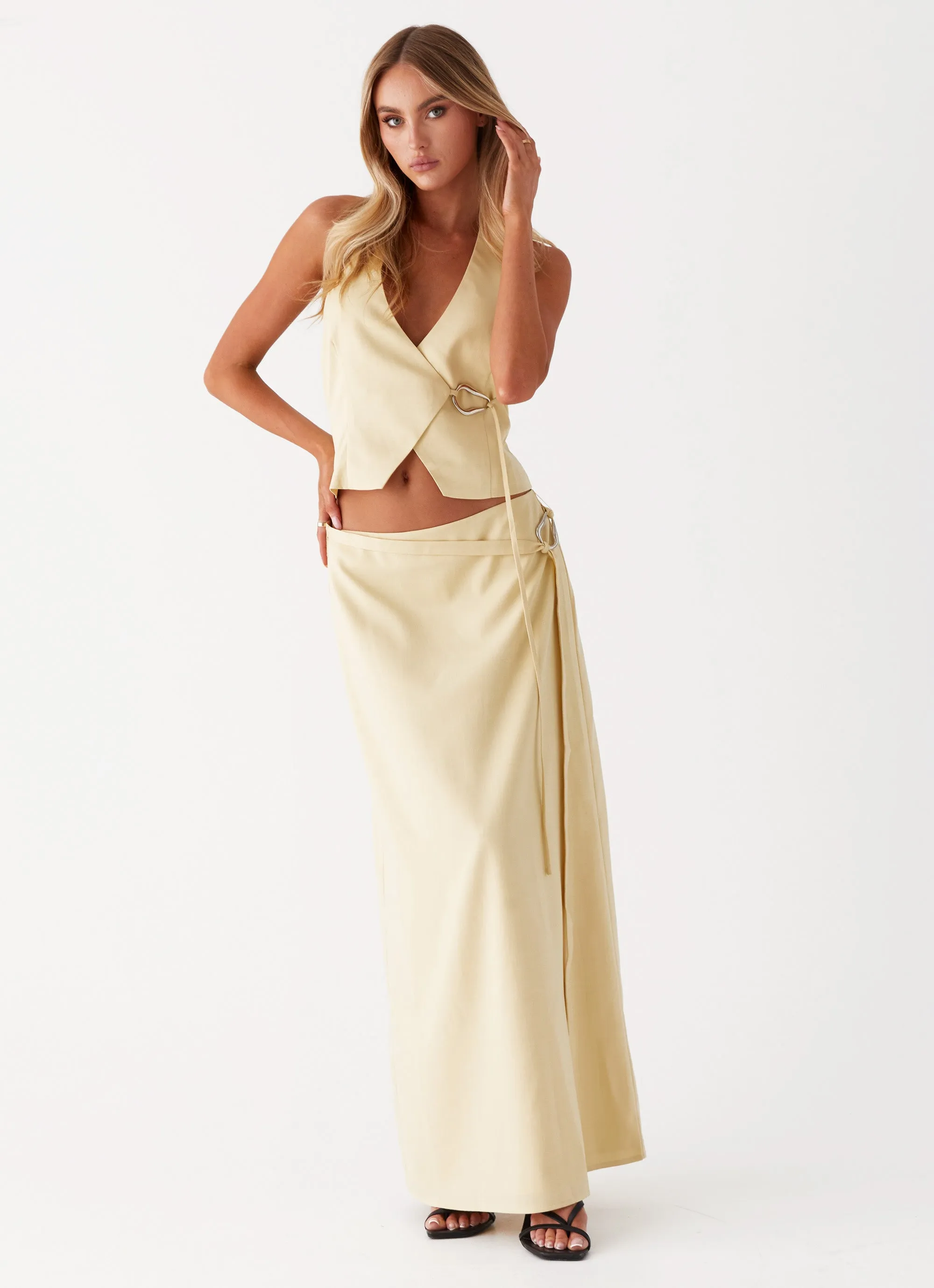 Detachable Tie Neat Style Azura Maxi Skirt - Yellow