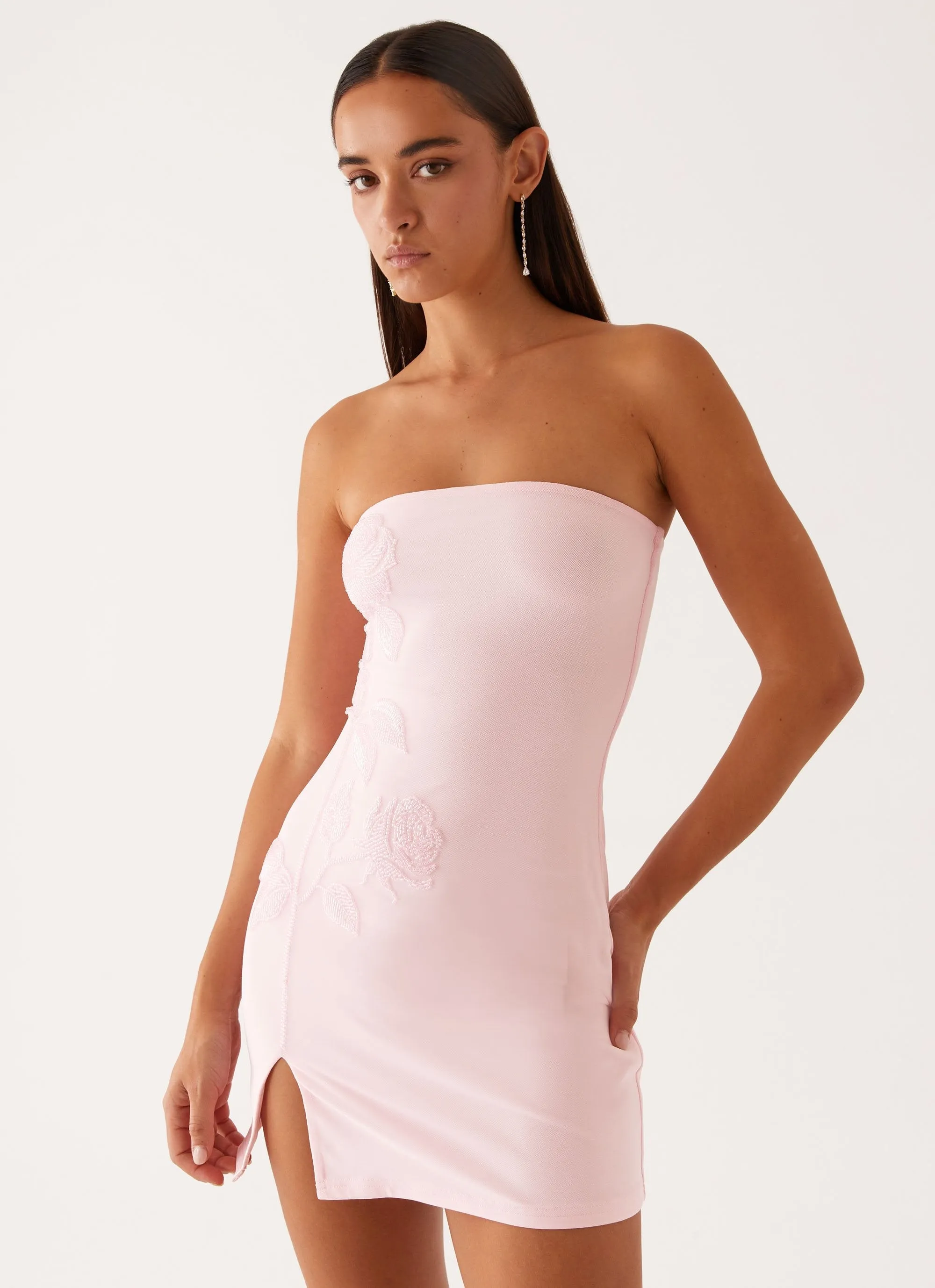 Enora Beaded Mini Dress - Baby Pink Fashion Style Smooth Texture