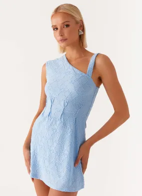 Quilted Texture Poppy Mini Dress - Baby Blue