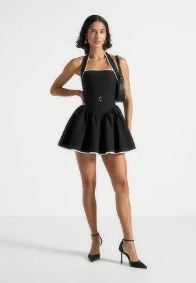 Flowy casual dress Versatile Layering Roxana - Halter Neck Belted Mini Dress - Black