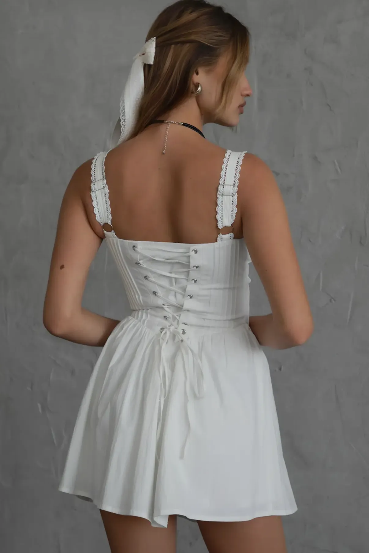 Darcy Poplin Mini Dress- White ContrastStitching All-season garment