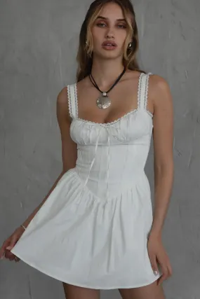 Lace Accent Urban Drape Darcy Poplin Mini Dress- White