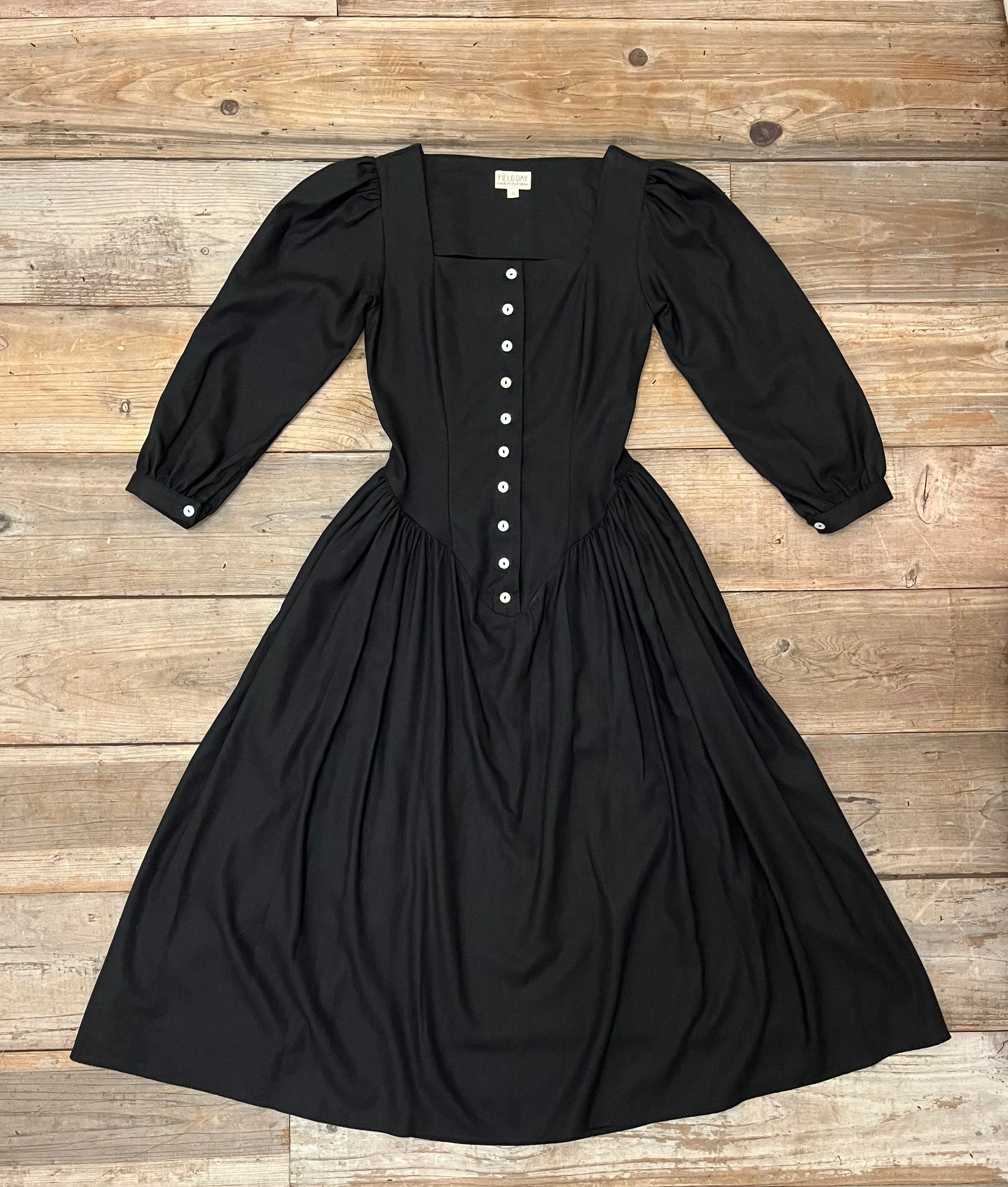 Street Mode Prairie Dress in Black Linen