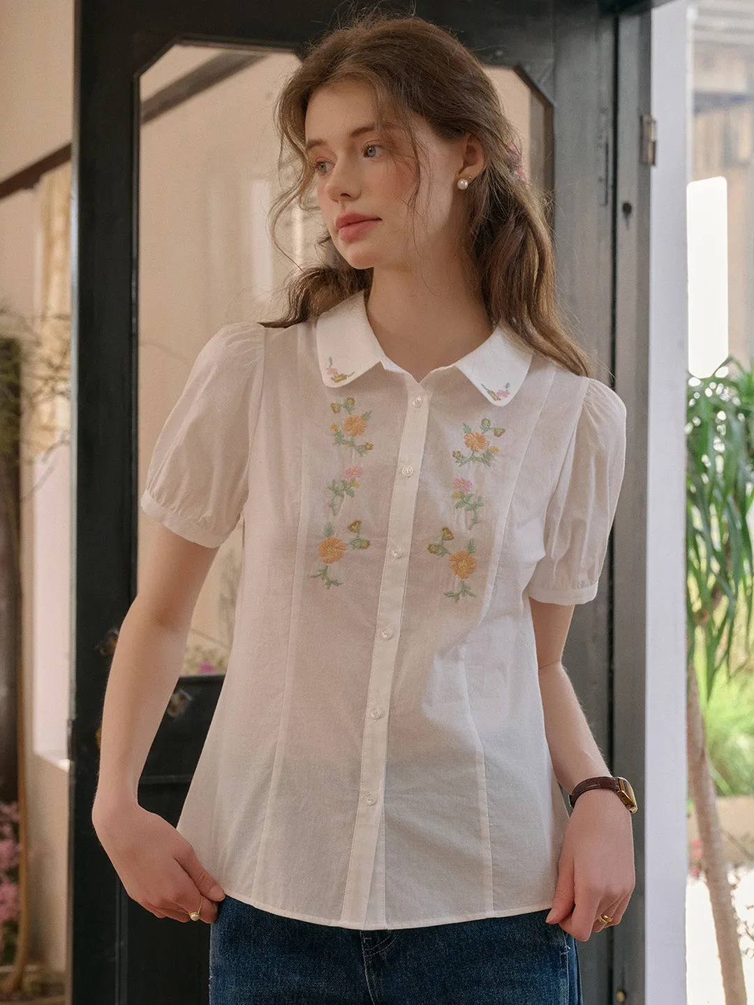 Easycare ??Final Sale??Elianna Peter Pan Collar 100% Cotton Blouse