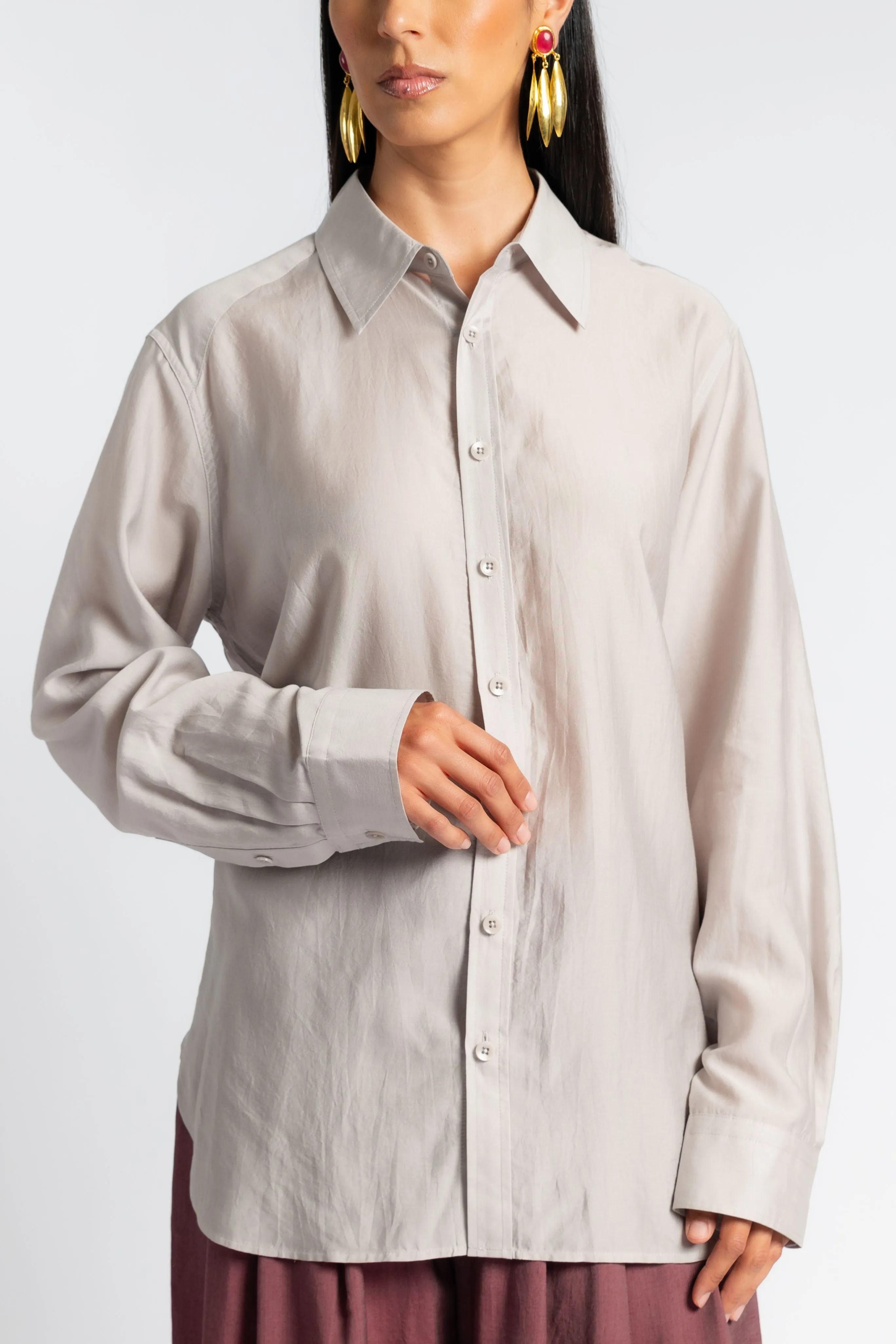 Silk Voile Charlie Men's Slim Shirt Double Layered Hem