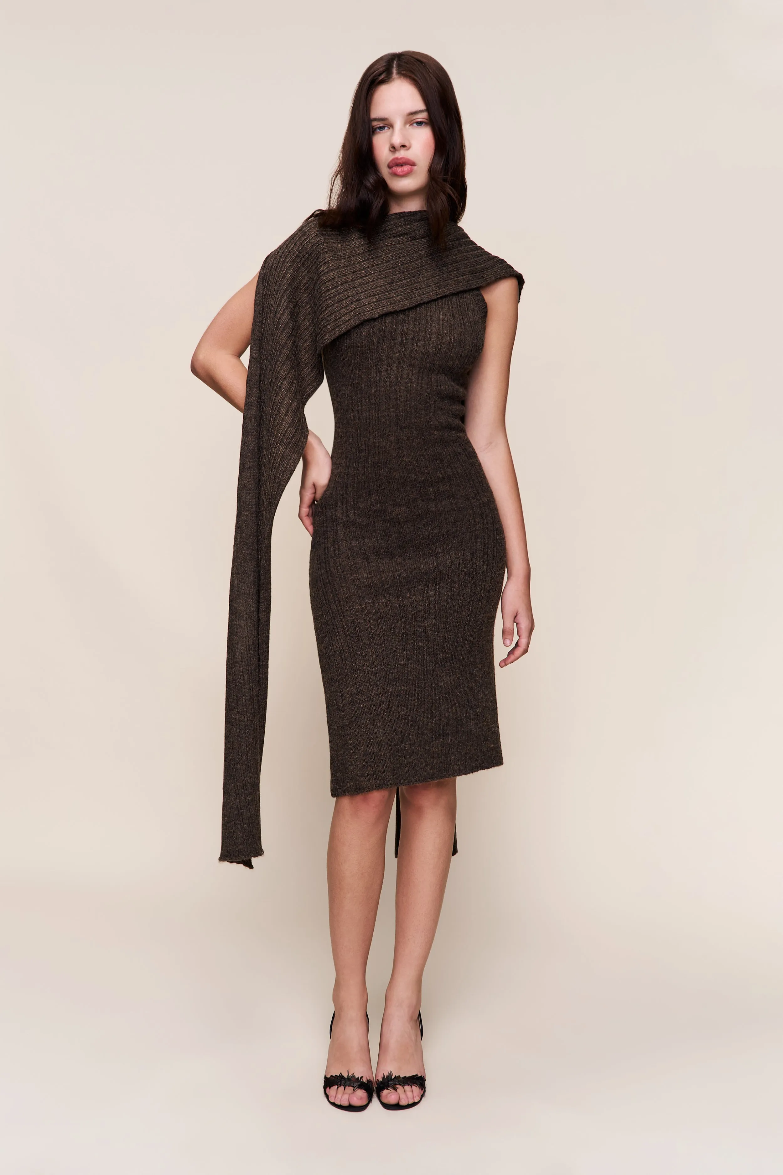 Hooded Knit Dress Minimal Details Evening Wear