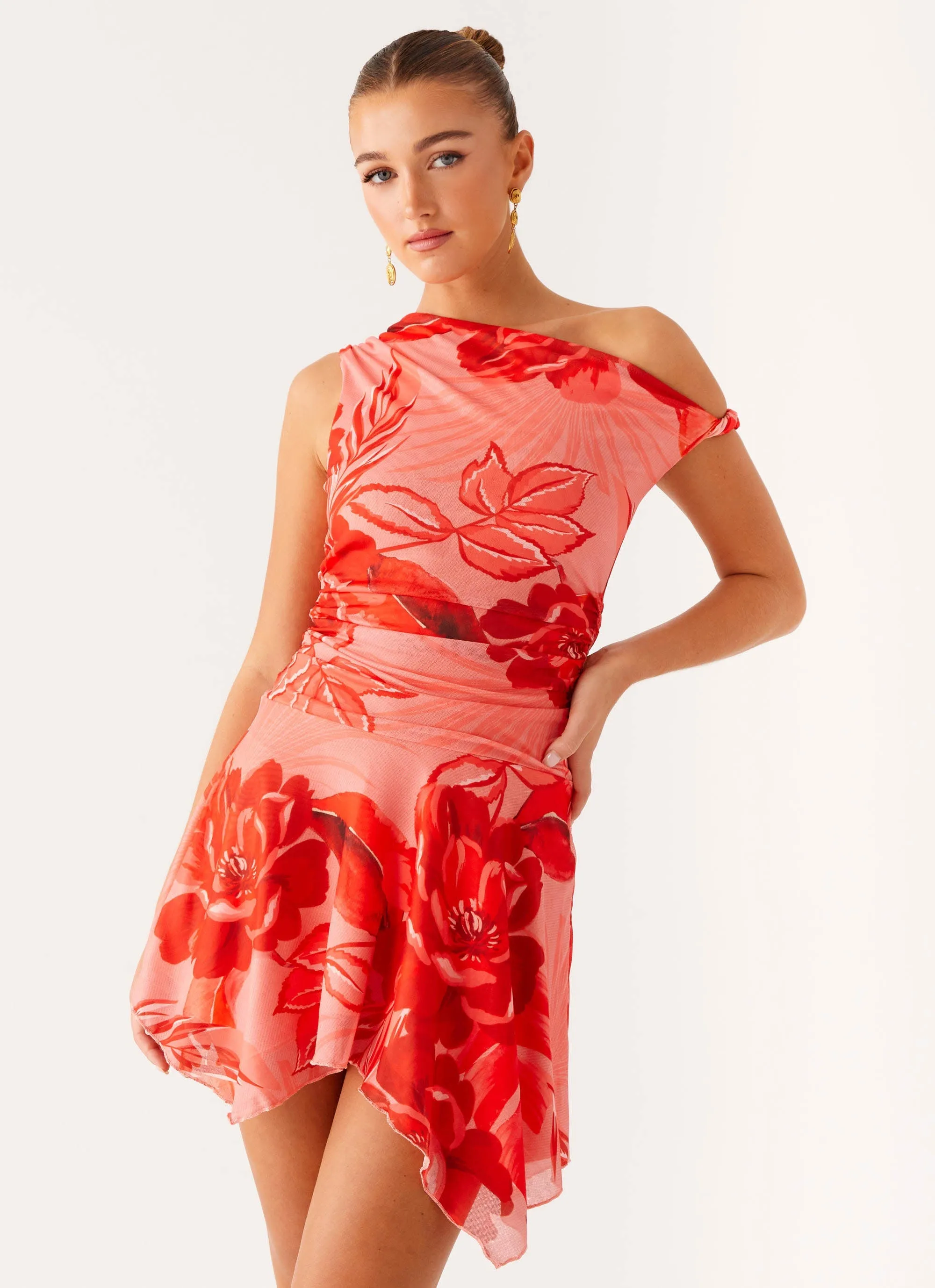 Wade Mini Dress - Sicily Sunsets Print Erasable Crease High low hem